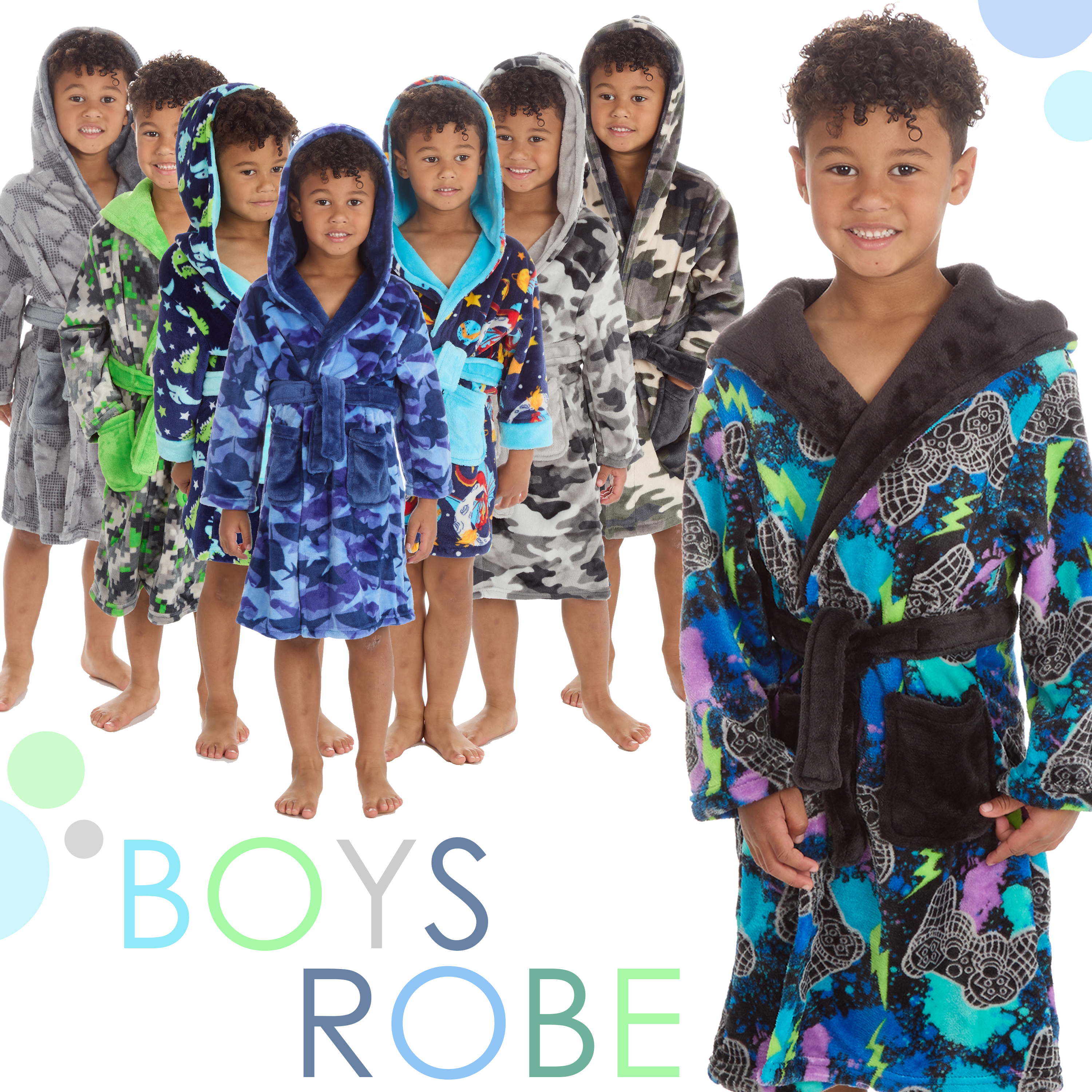 Boys Hood Dressing Gown Plush Fleece Robe Printed Bathrobe Housecoat 2 13 Years