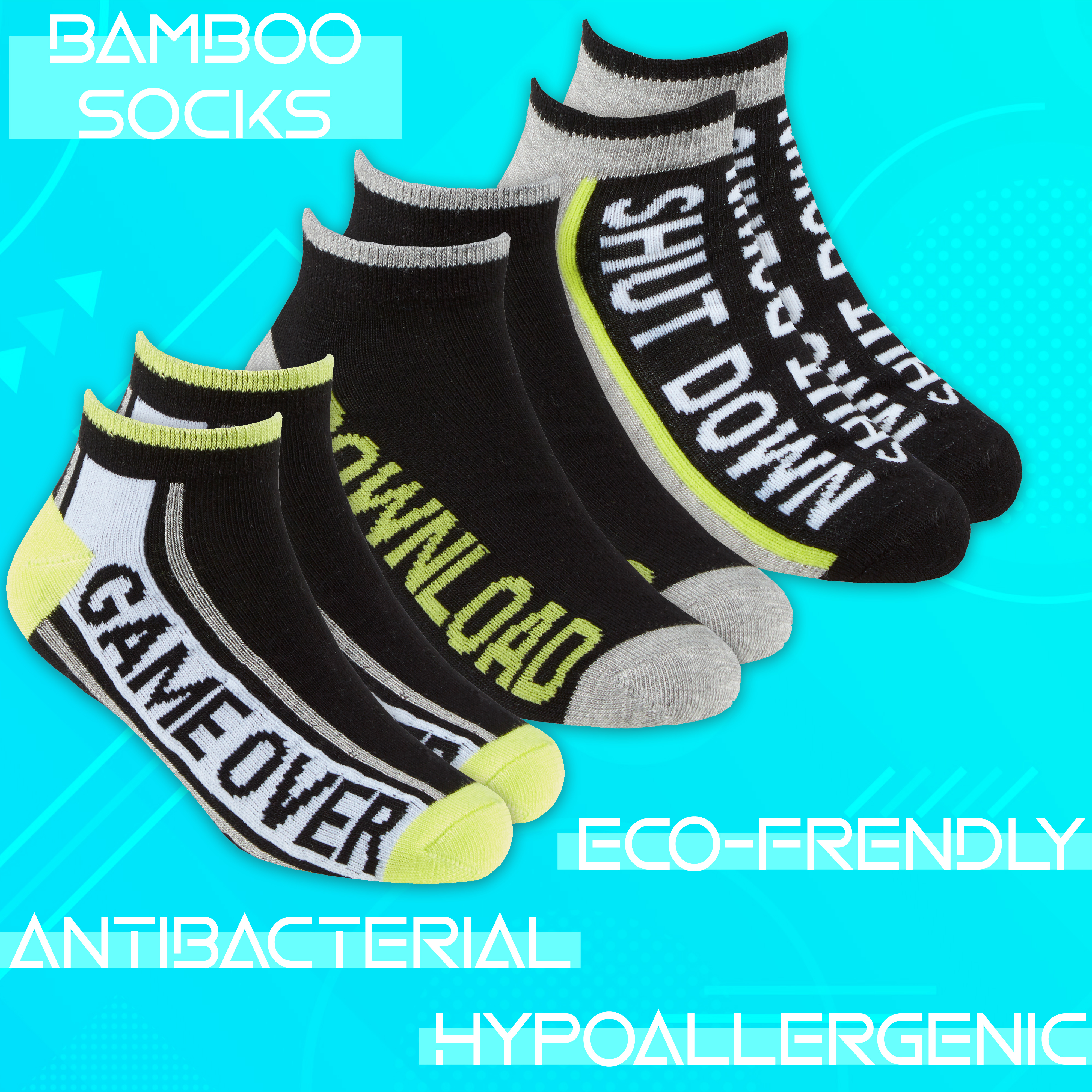 6 Pairs Kids Boys Bamboo Socks Trainer Liner Game Size 6-8.5 9-12 12.5-3.5 12-3 - Picture 13 of 14