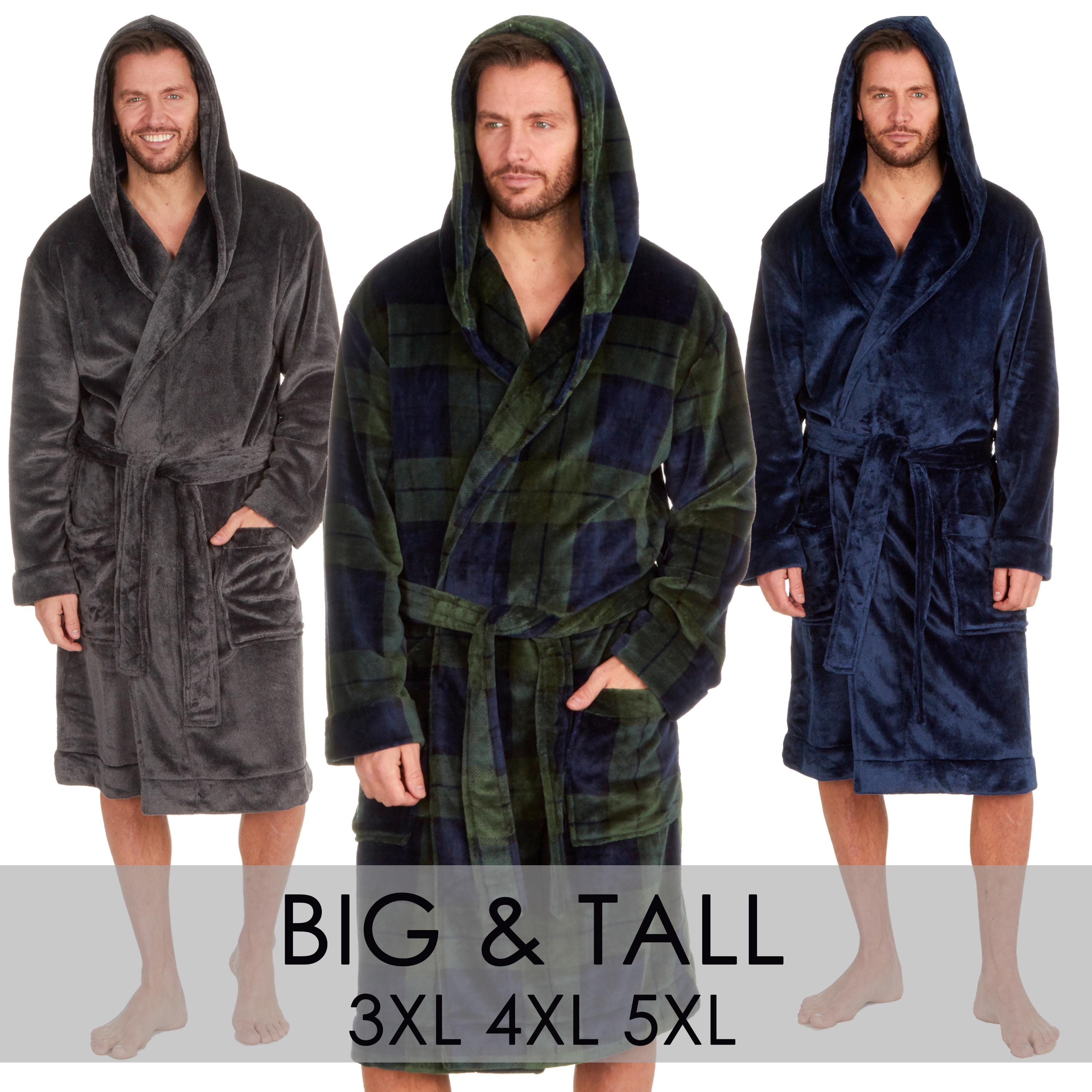 Mens Hooded Fleece Dressing Gown 3XL 4XL 5Xl Big Tall Plus Size