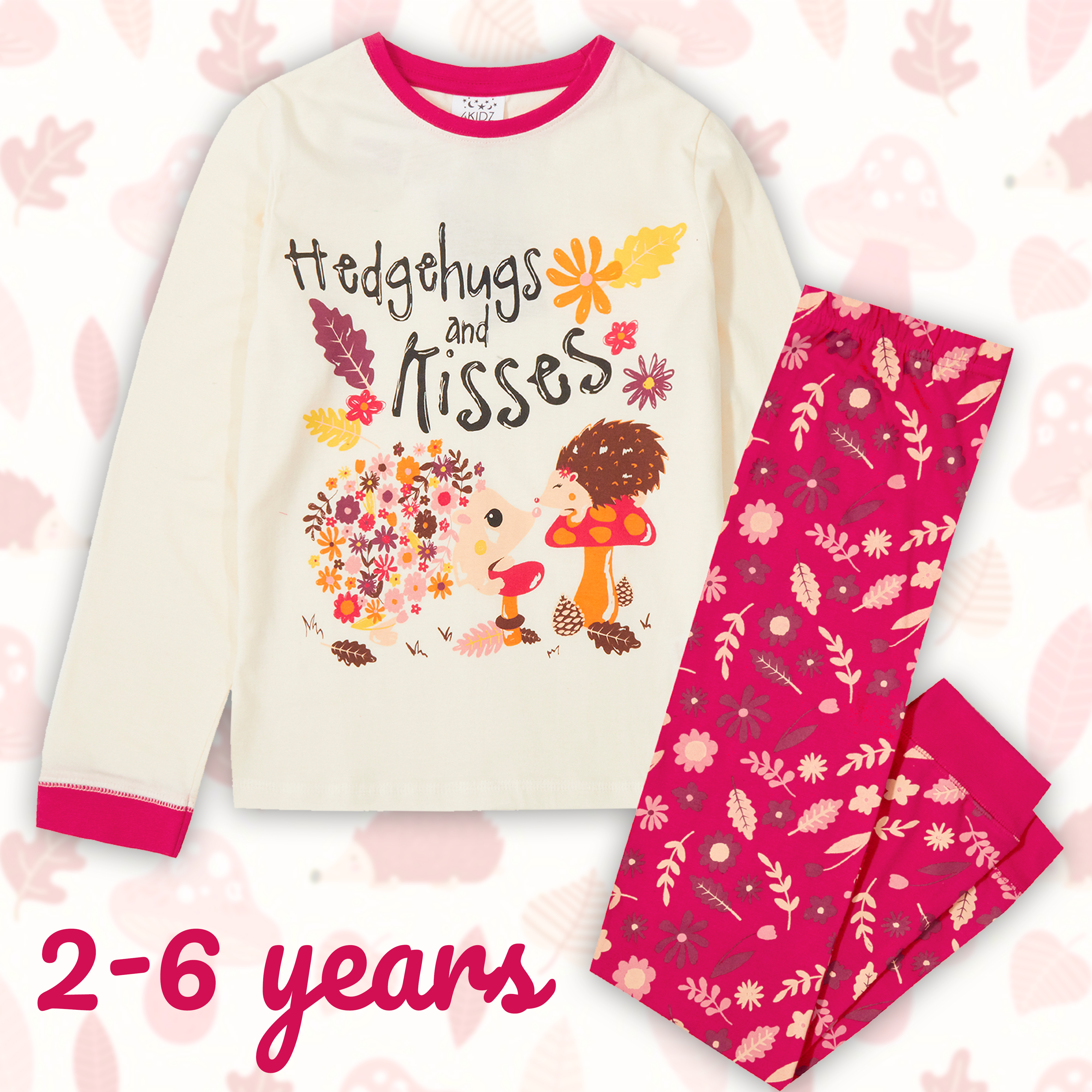 Infant Kids Girls 100/% Cotton Pyjama Set Long Sleeve Hedgehog Pajama Nightwear