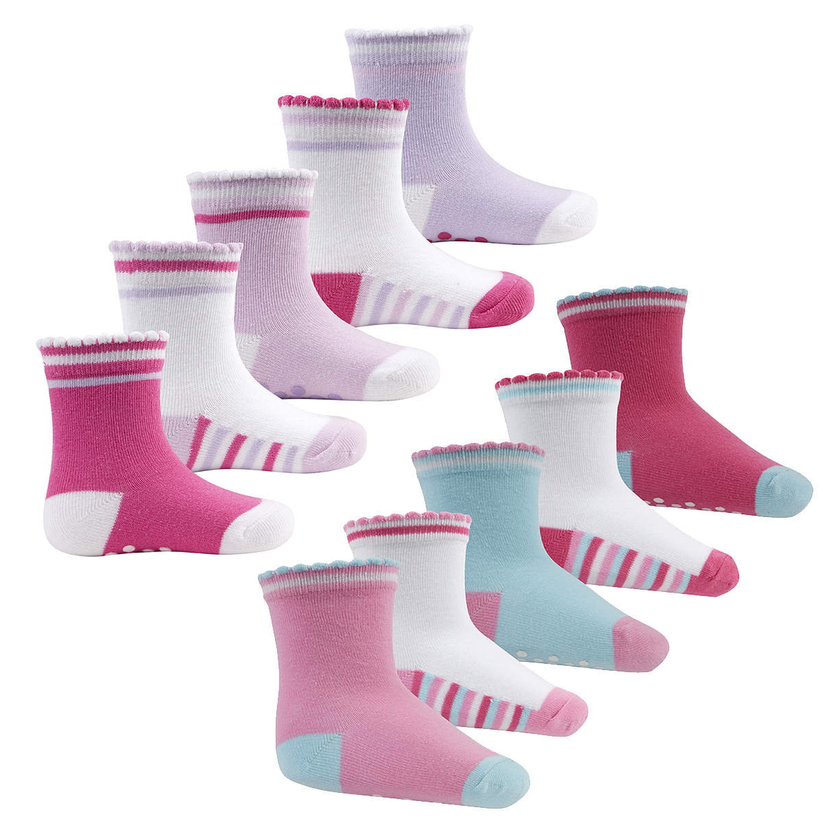 10 PAIRS Baby Babies Girls Socks Heel & Toe Scallop Edge Grippers By ...