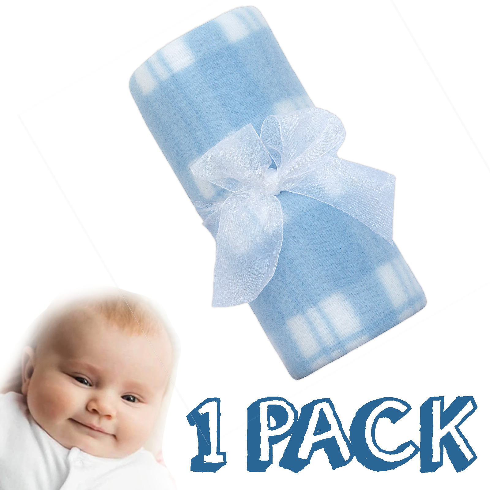Newborn Baby Boys Fleece Blanket Winter Bedding Cot Crib 75 x 75 cm Blue Checked - Picture 4 of 5