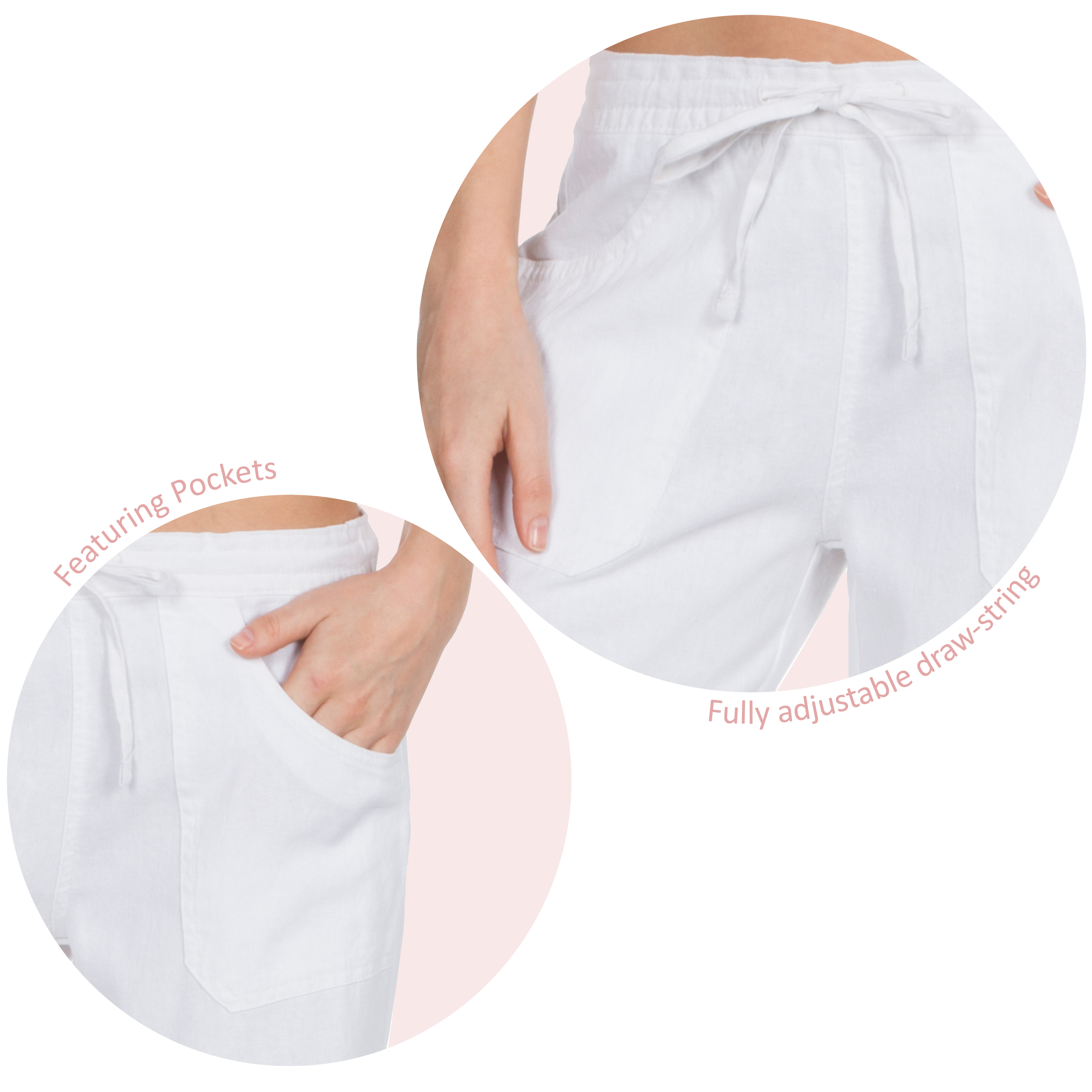 Metzuyan Womens Linen Trousers Wide Leg Fit Summer Pants Pockets 16-24 Plus  Size