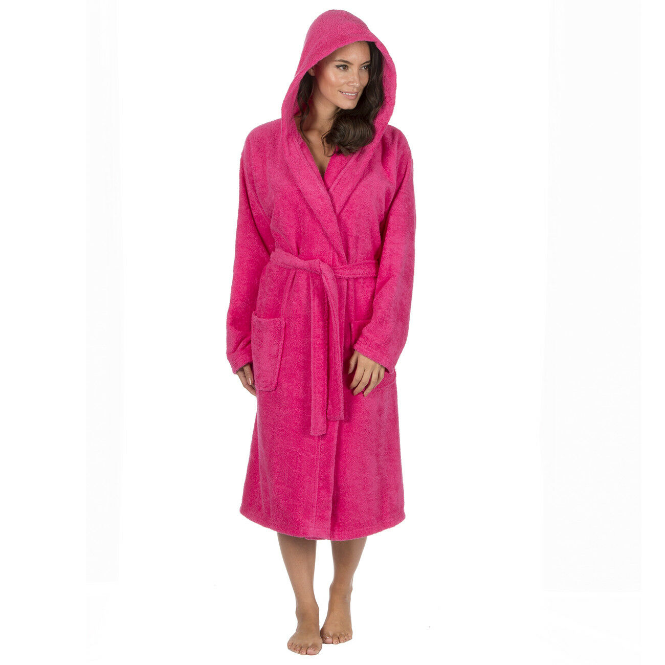 Ladies Luxury Terry Towelling Bath Robe Hooded Cotton Hotel Changing ...