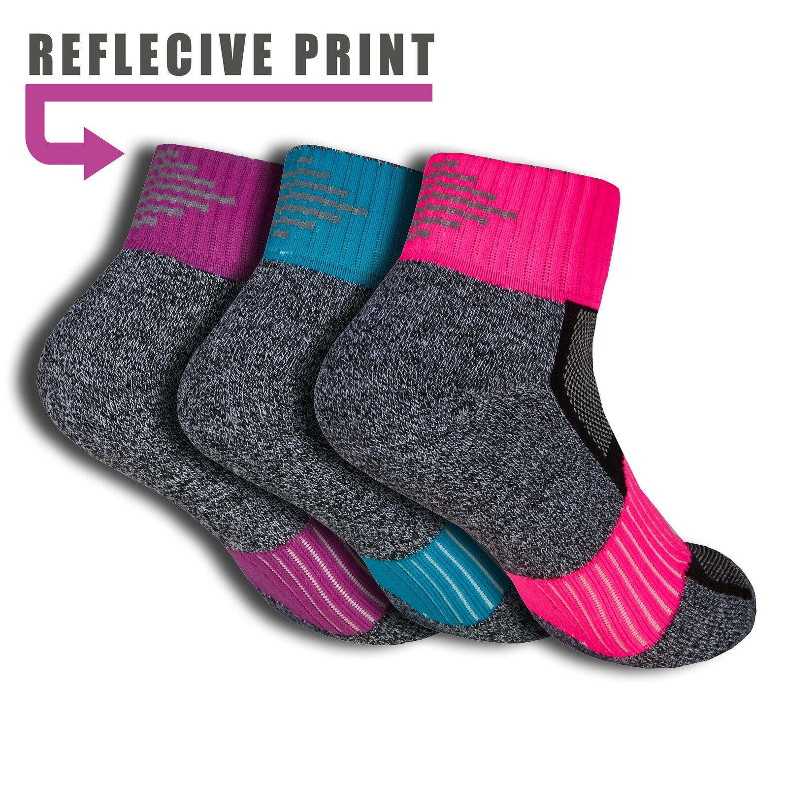 Ladies Womens Sports Ankle Trainer Liner 3 6 12 Pairs Socks Reflective