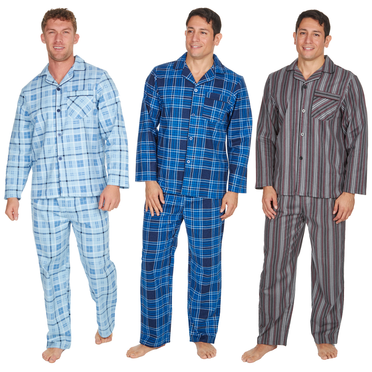 Mens Flannel Pyjama Set 100% Cotton Checked Striped Loungewear Plus ...
