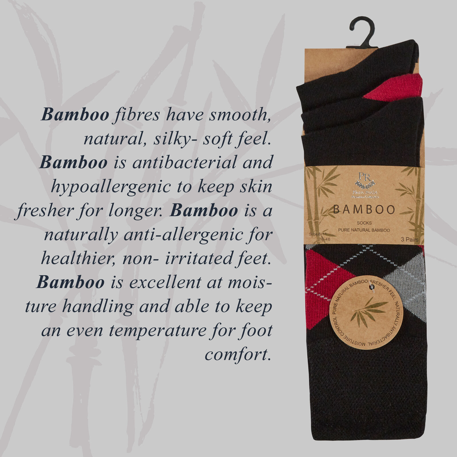 Mens 3 6 Pairs Luxury Bamboo Non Elastic Diabetic Socks Gentle Soft Size 6-11