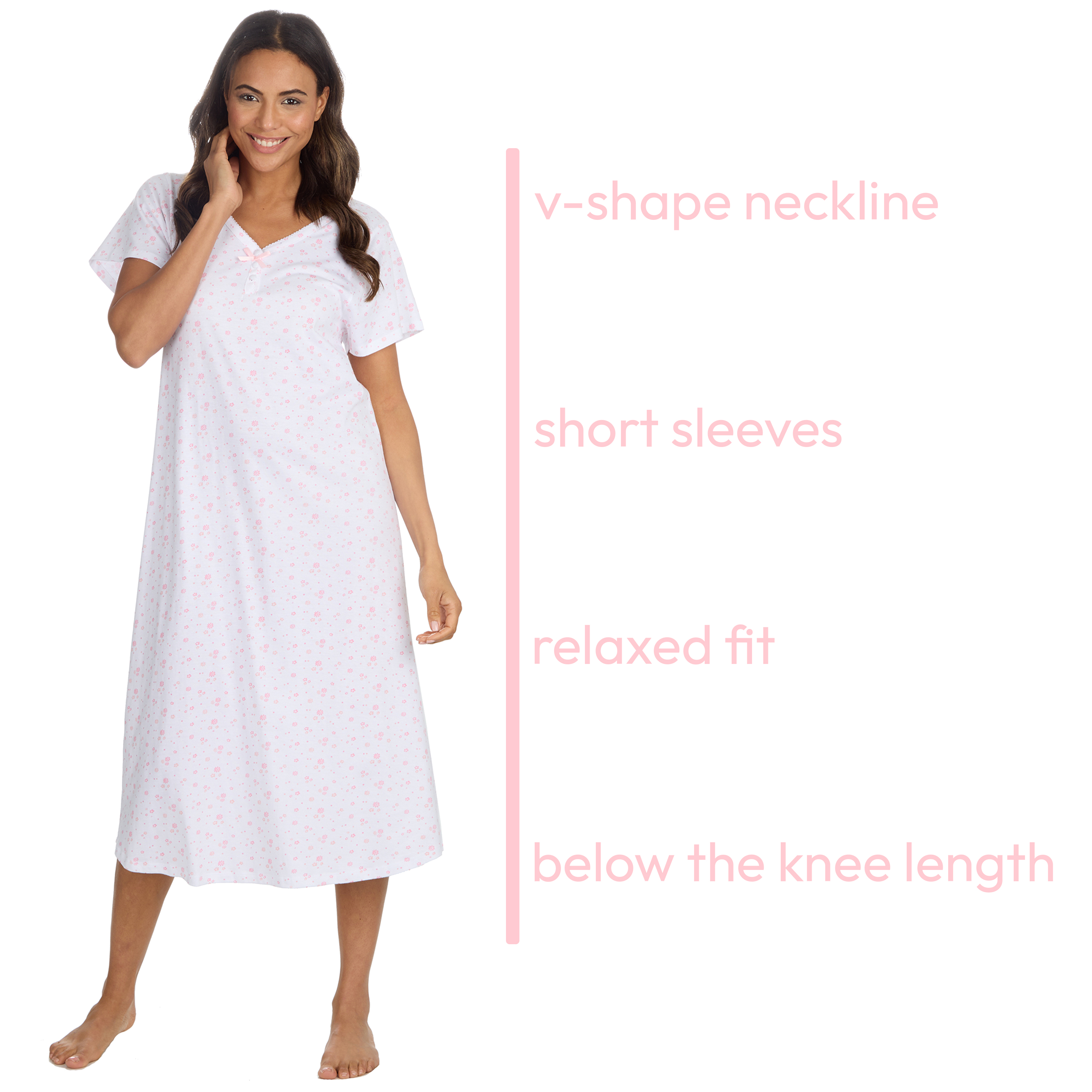 Ladies Lightweight Nightdress 100% Cotton Short Sleeved Nightshirt Size UK 10-24 - Picture 7 of 21