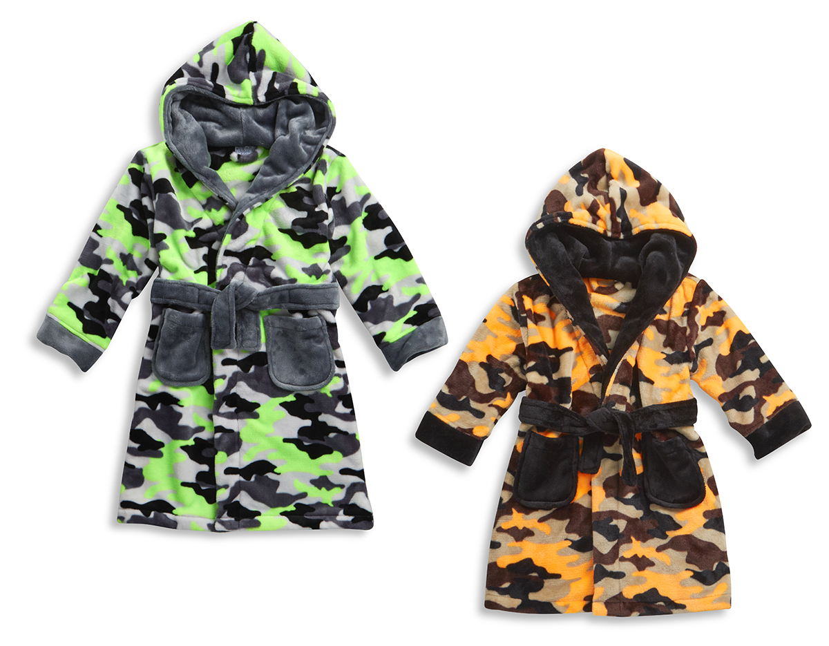 MINIKIDZ Boys Childrens Kids Velvety Soft Bath Robe Dressing Gown Camouflage New