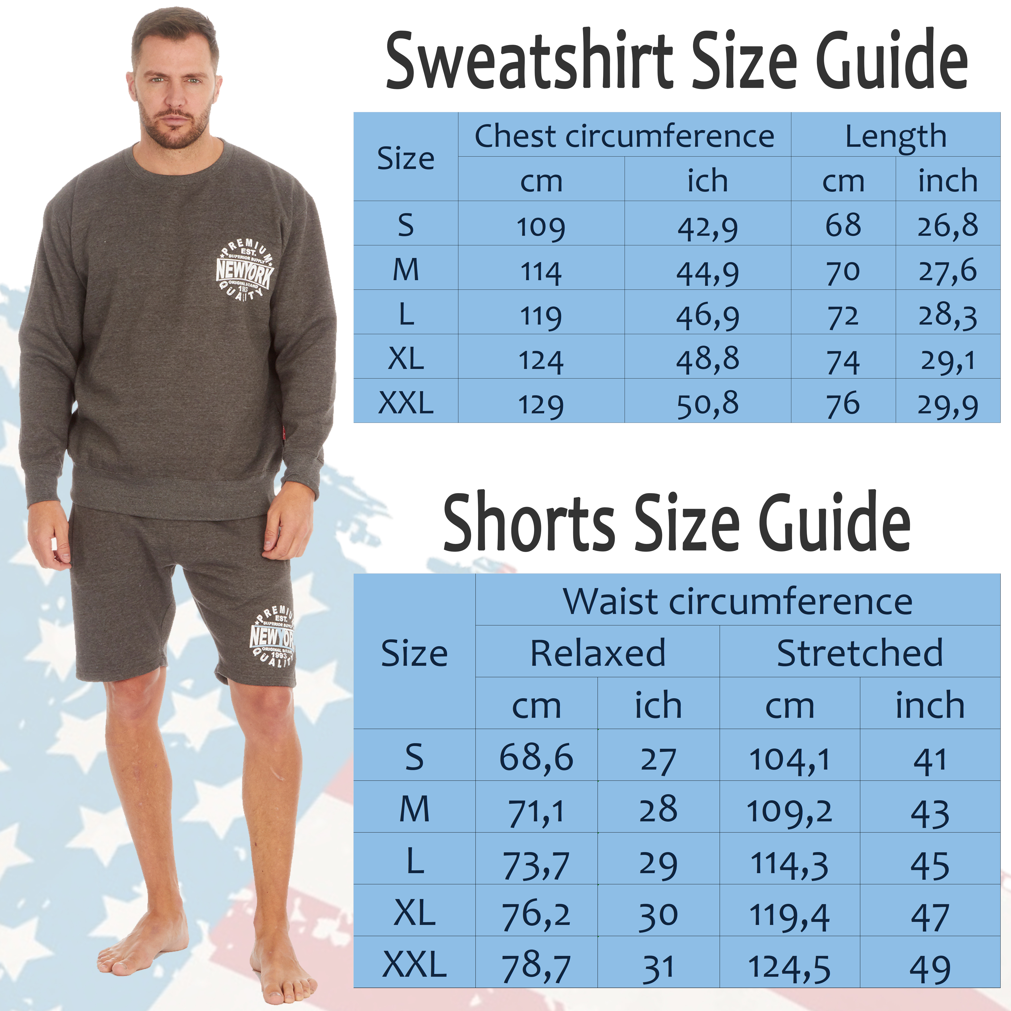 Mens Lounge Set American Themed Cosy Loungewear Sweatshirt and Shorts