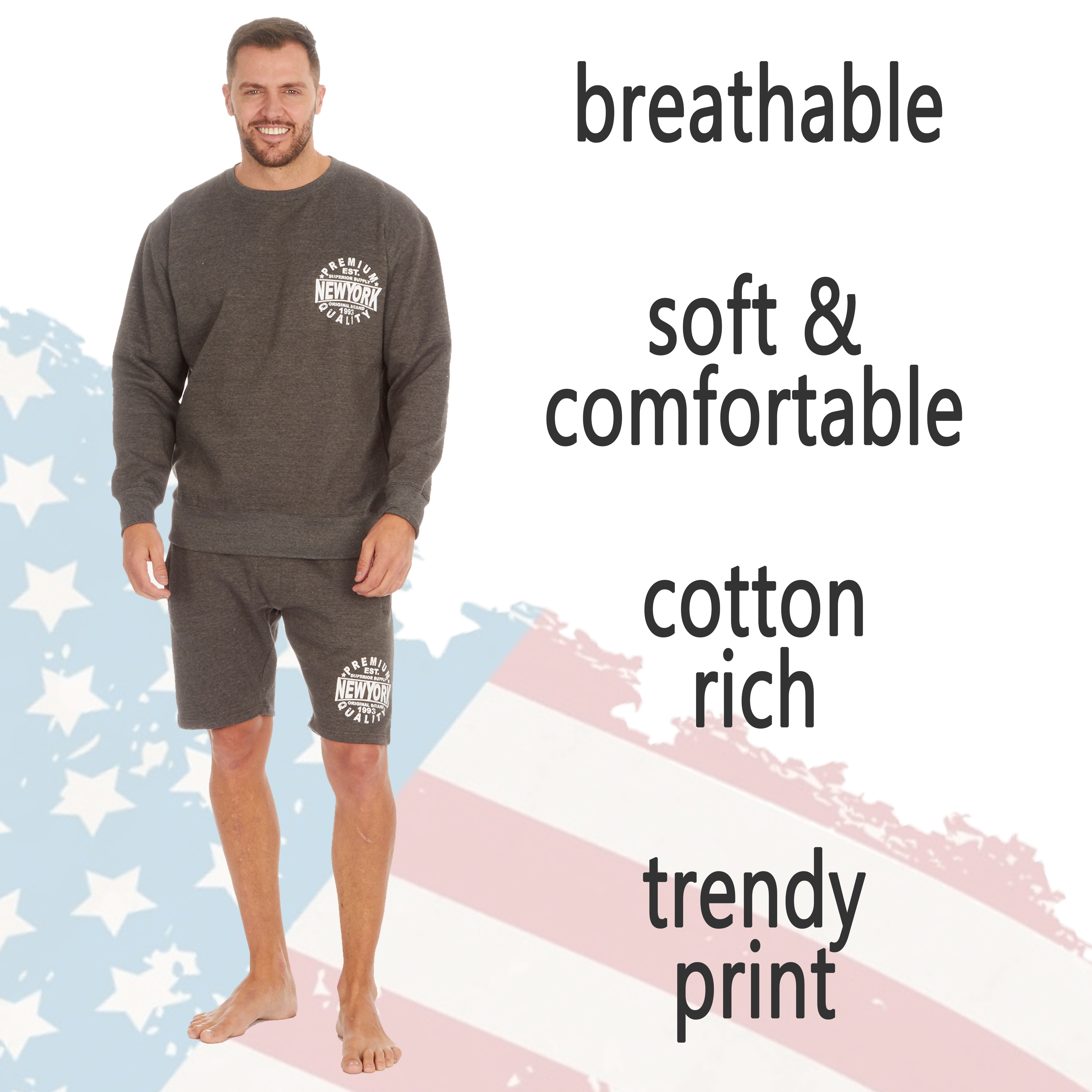 Mens Lounge Set American Themed Cosy Loungewear Sweatshirt and Shorts Size  S-XXL | eBay