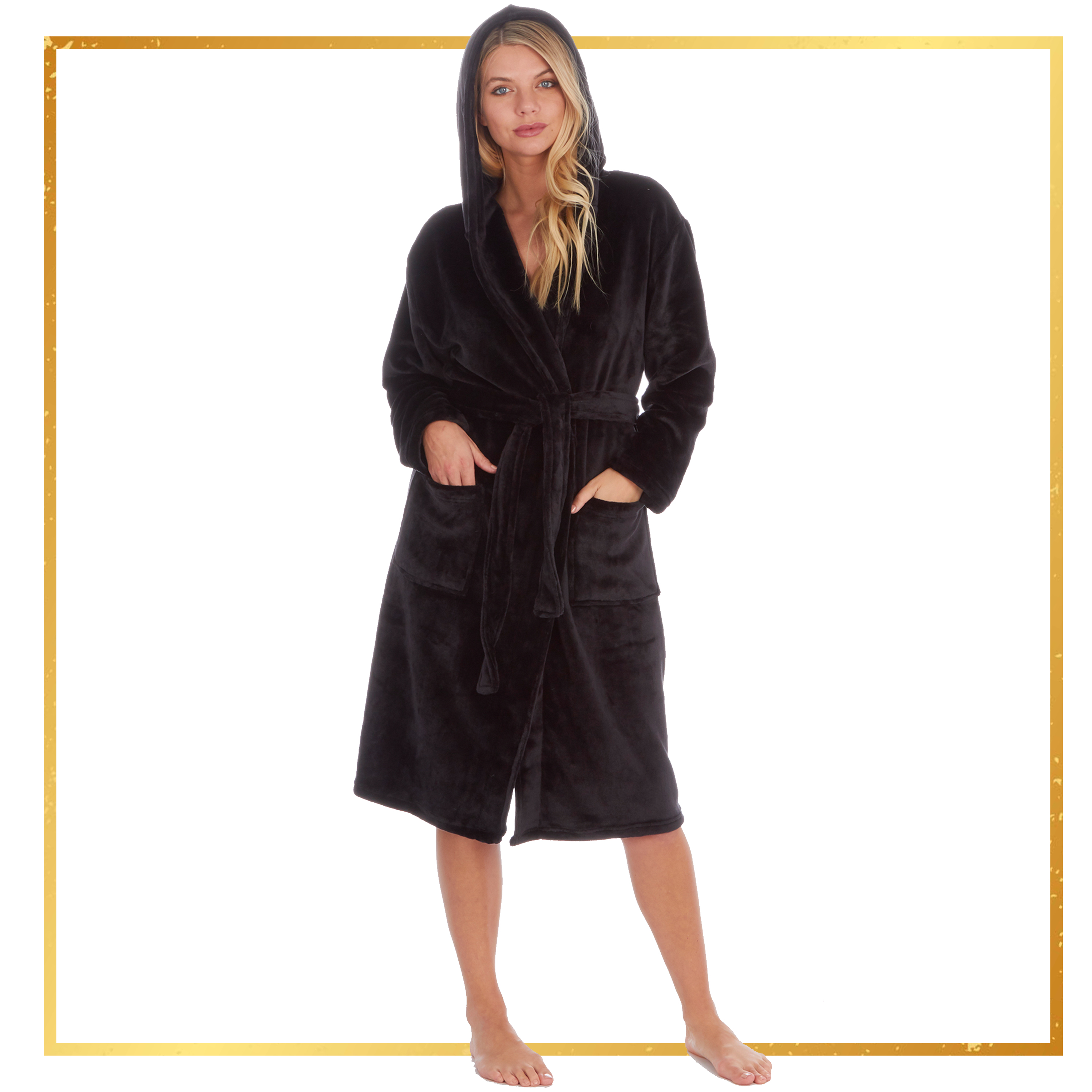 Ladies Womens Luxury Hooded Dressing Gown Robe Funny Sequin Slogan