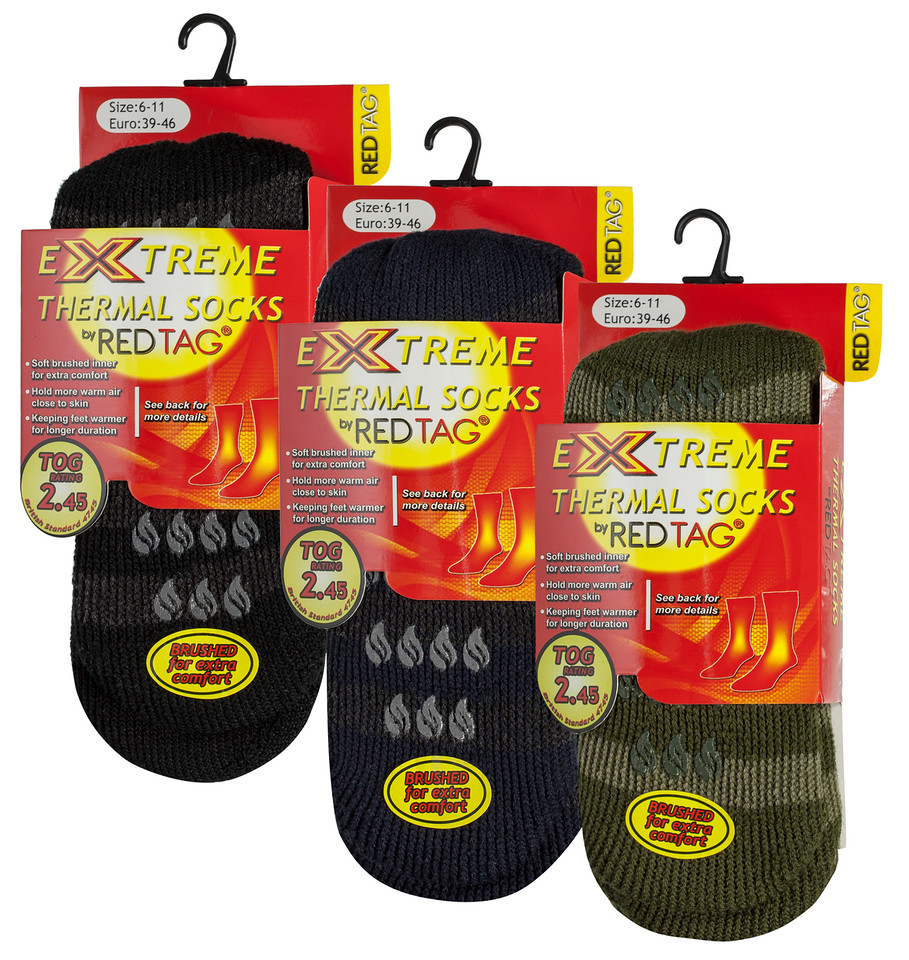 REDTAG Mens Striped Thermal Non-Slip Slipper Socks 
