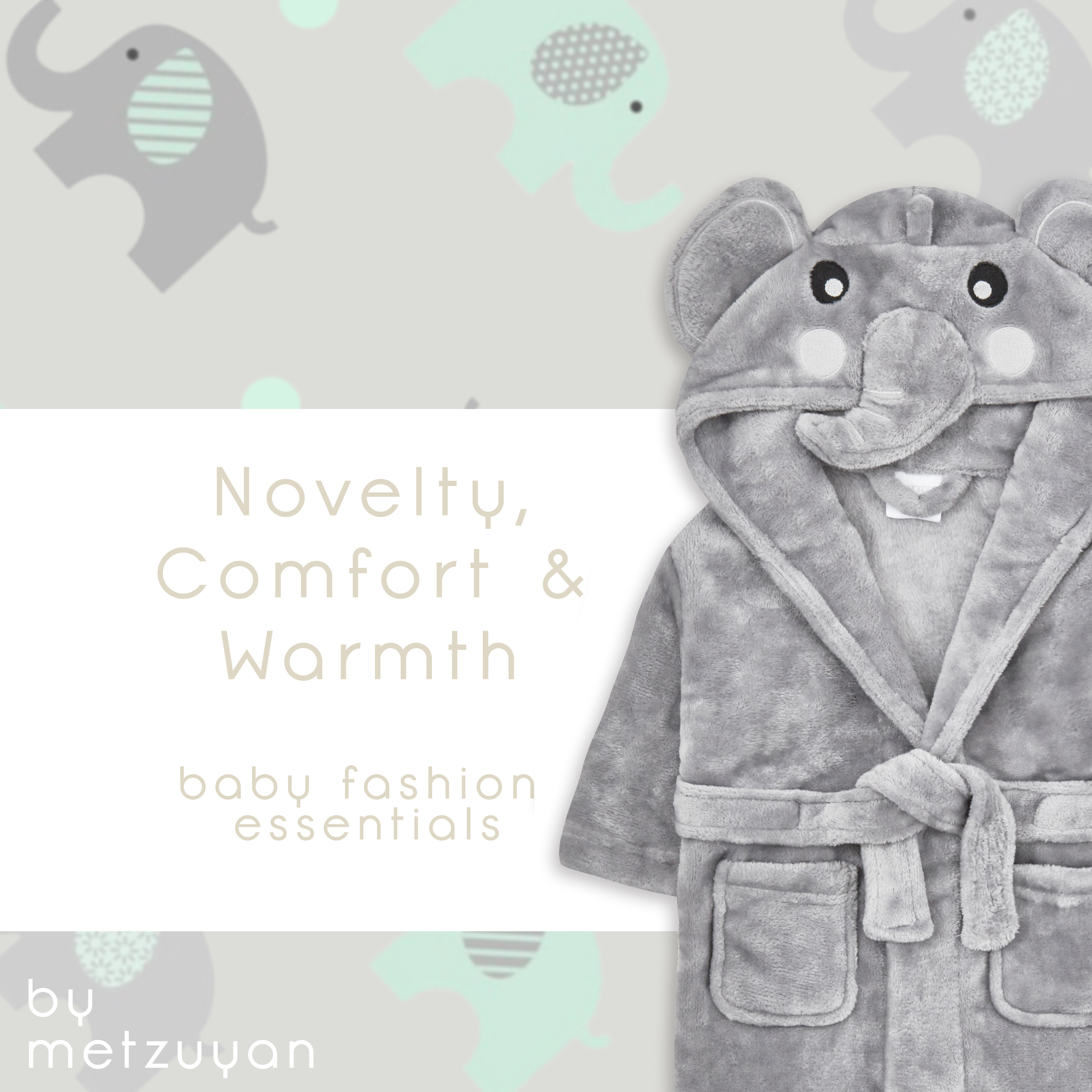 Metzuyan Baby Girls & Boys Plush Elephant Dressing Gown Grey 18-24 Months
