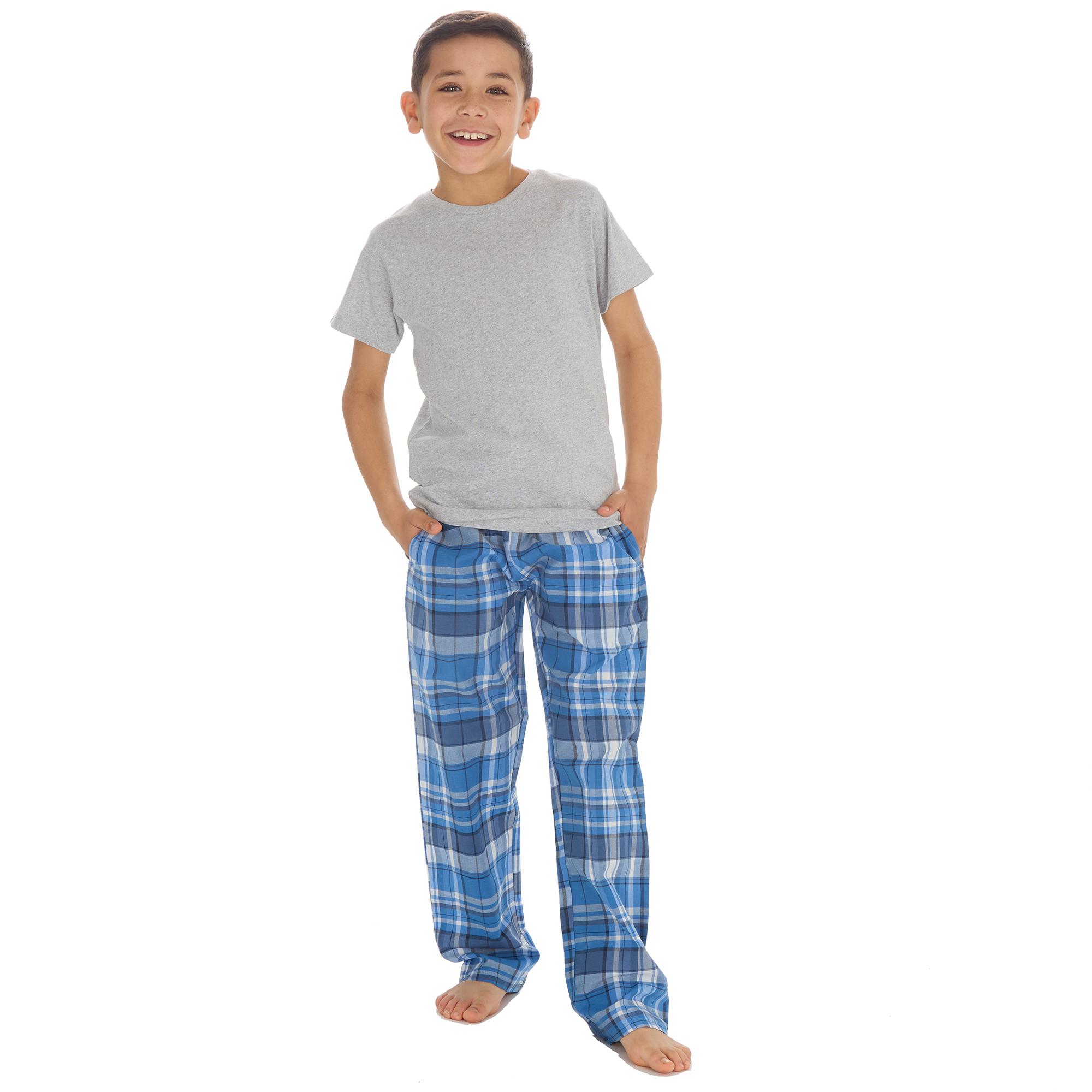 Boys 2-Piece Pyjama Set Short Sleeved T-shirt Woven Check Long Pants 9-13  Years