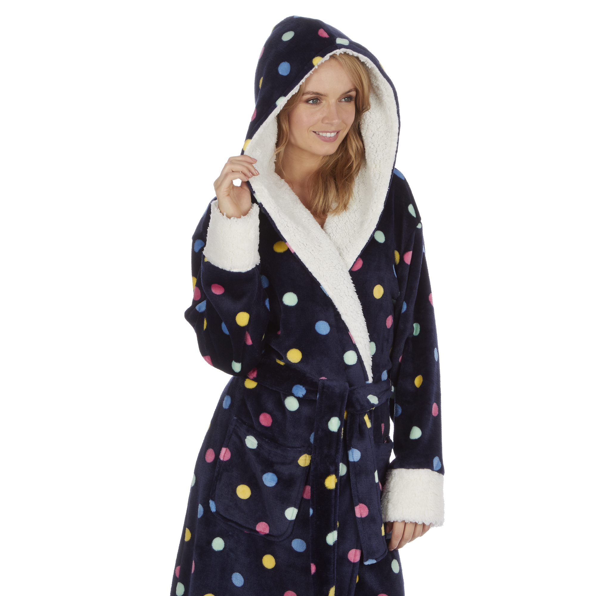 Ladies Womens Baby Pink Soft Fleece Snuggle Dressing Robe Gown With