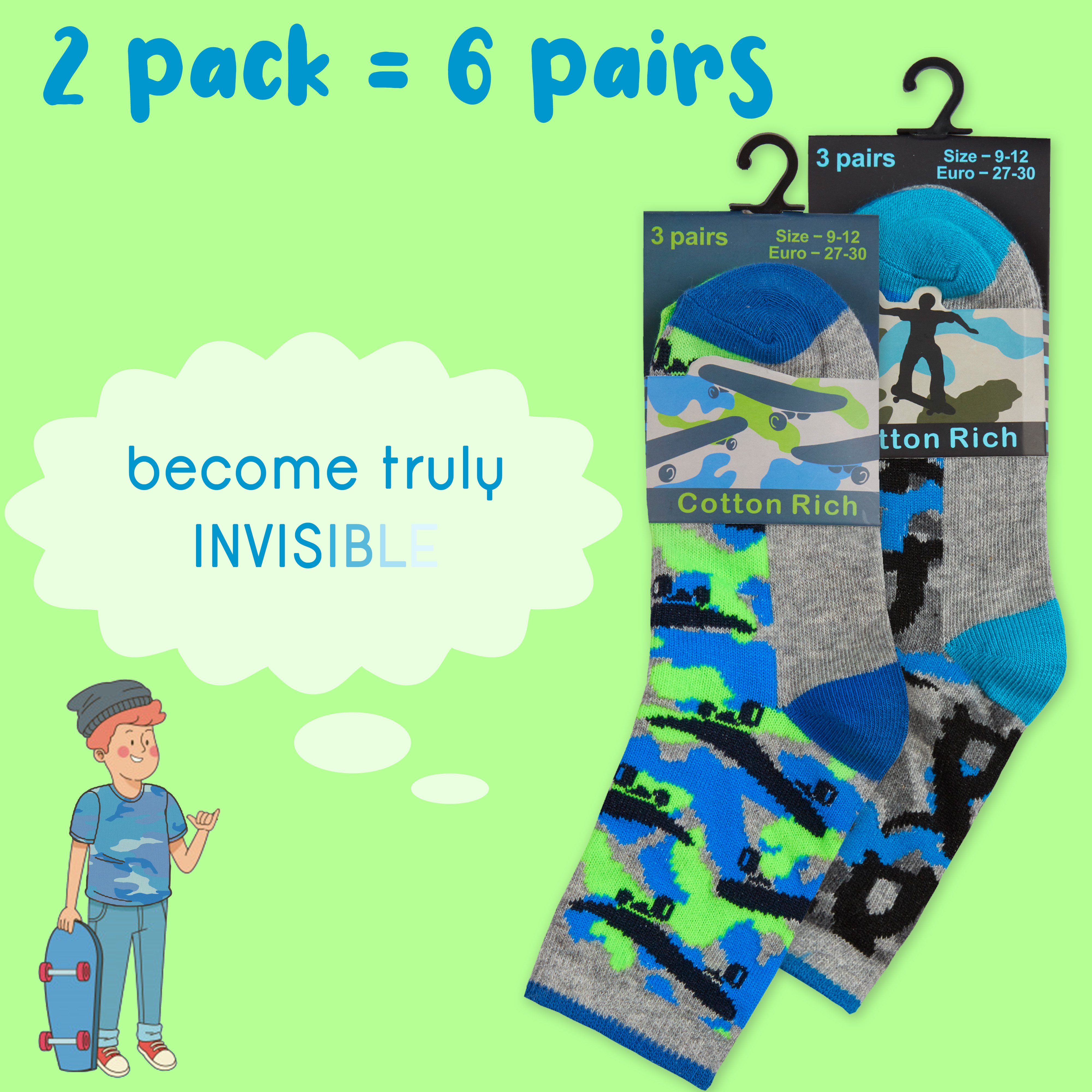 Kids Boys 6 Pairs Crew Socks Cotton Rich Novelty Cartoon Print Mid Calf Sock Set - Picture 43 of 43