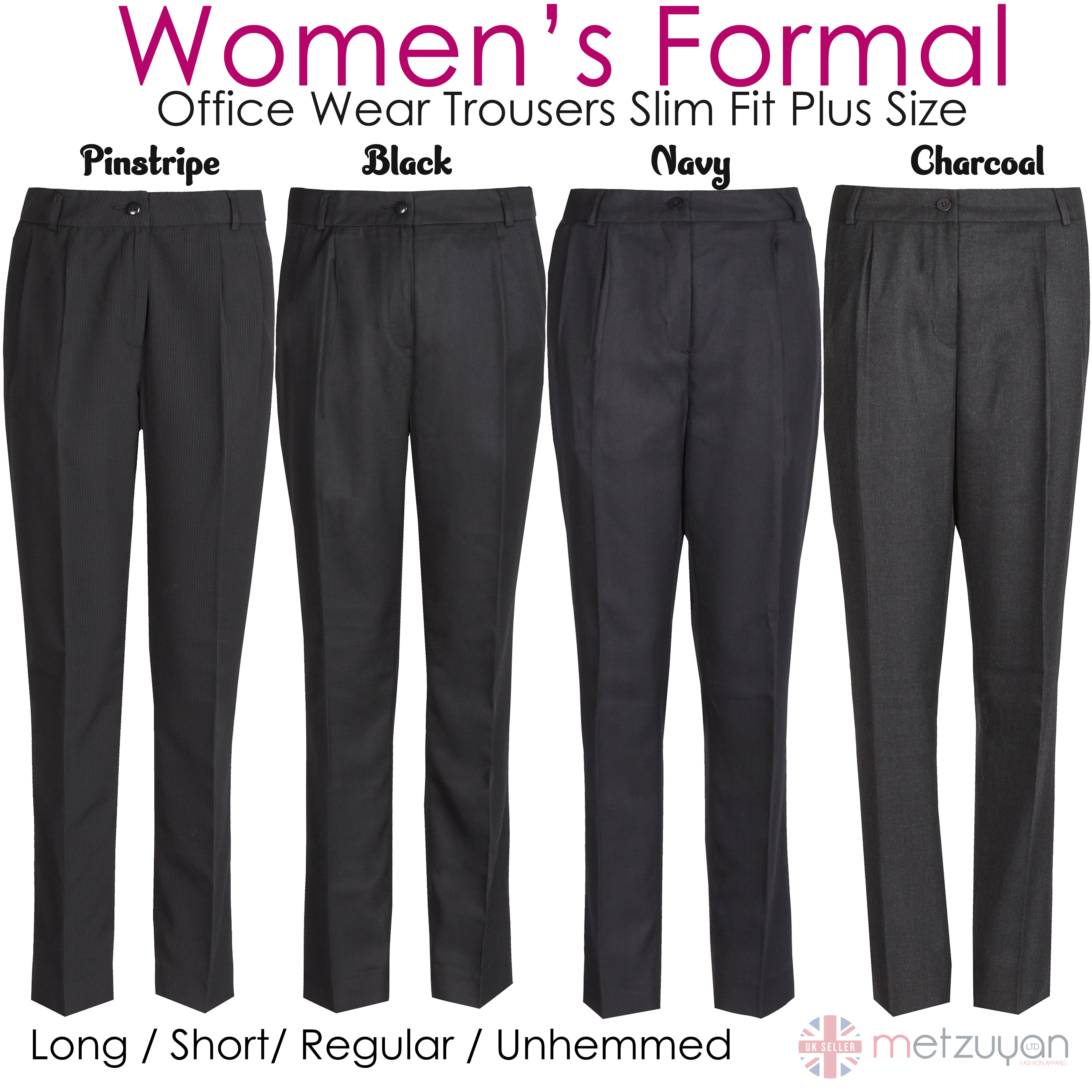 Women's Ladies Formal Pants Office Workwear Business Trousers Slim Leg ...