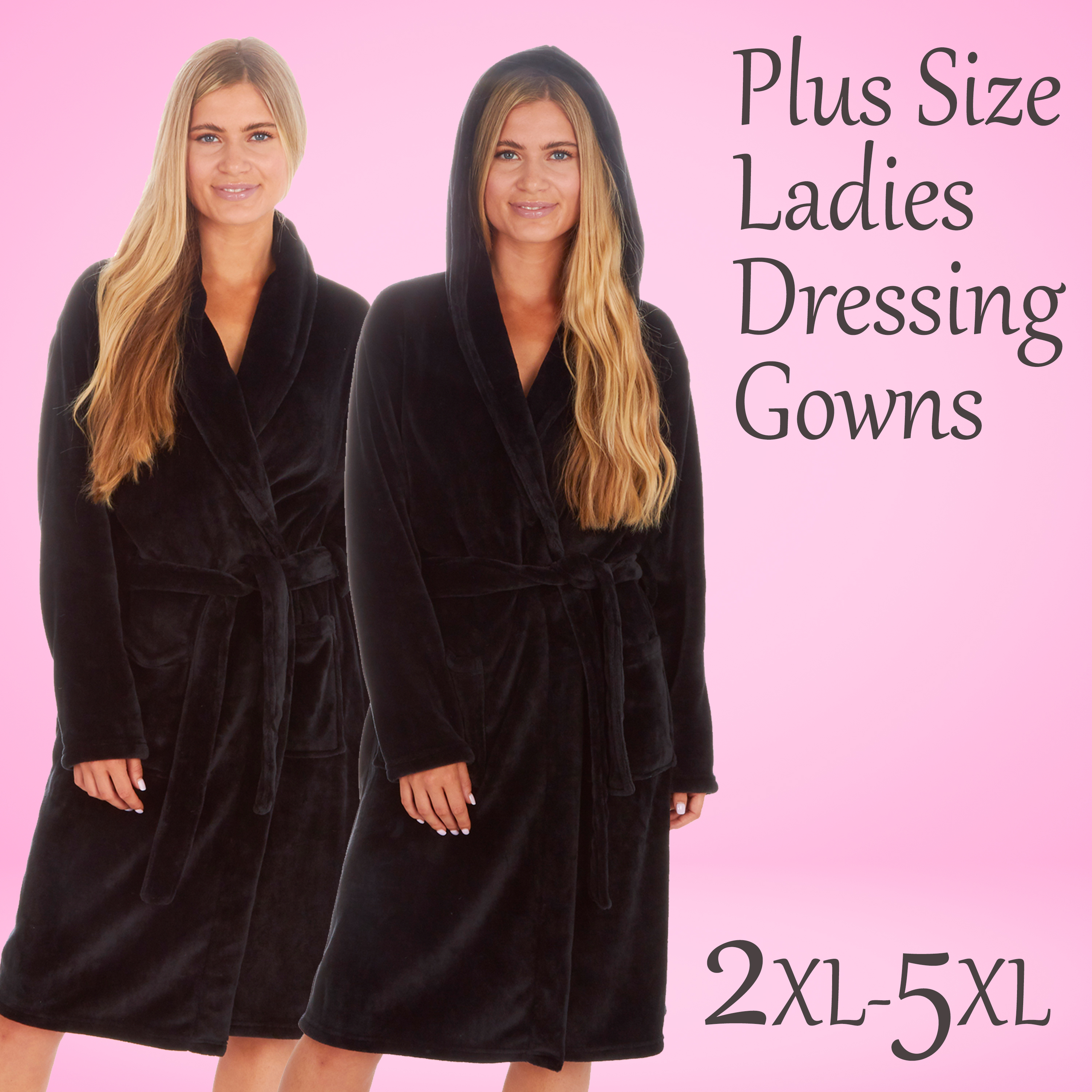 Plus Size Ladies Womens Dressing Gown Big and Tall Bath Robe Knee Black  Hood UK | eBay UK