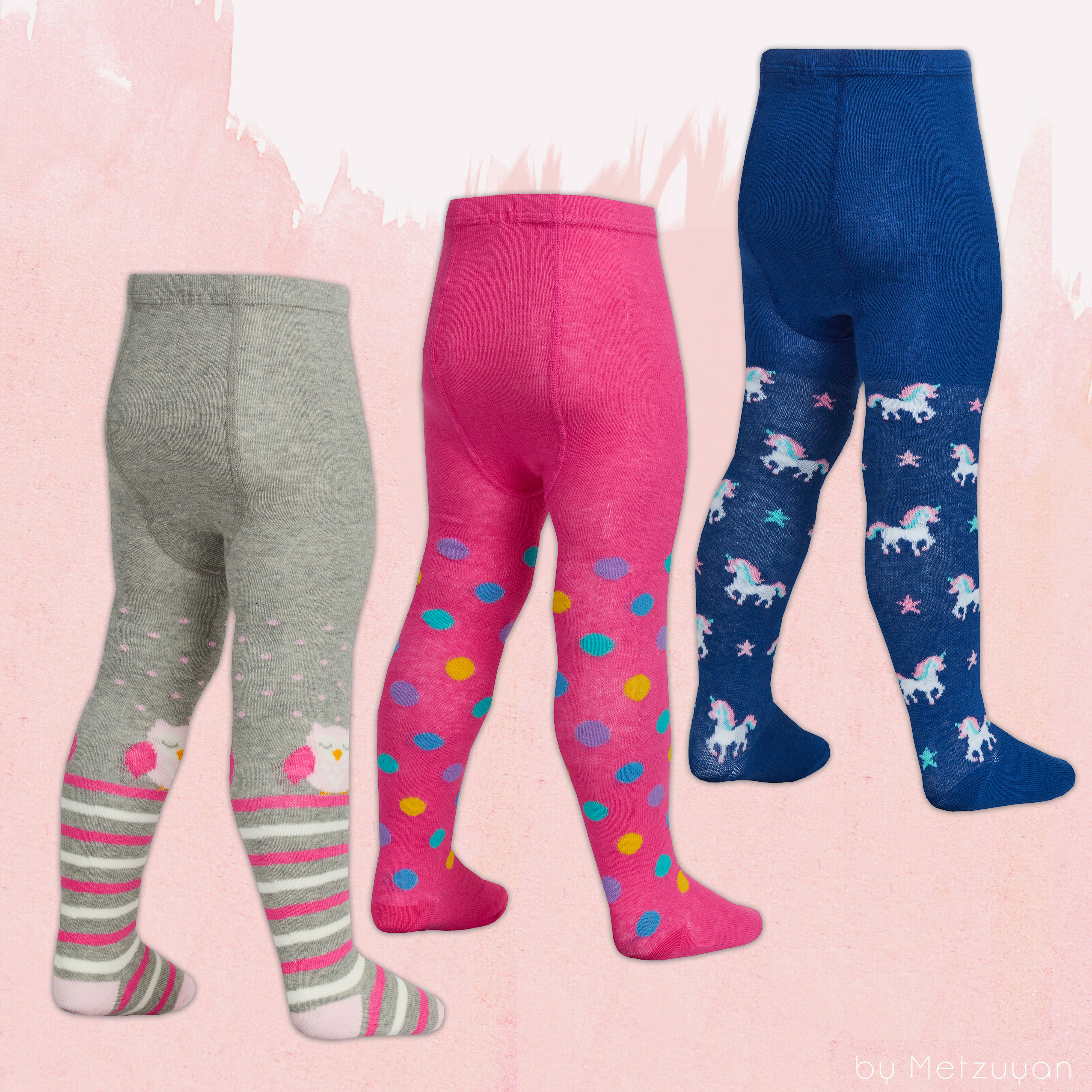 3 Pack Baby Girls Cotton Rich Tights Toddler Bunny Unicorn Owl Cat Cute