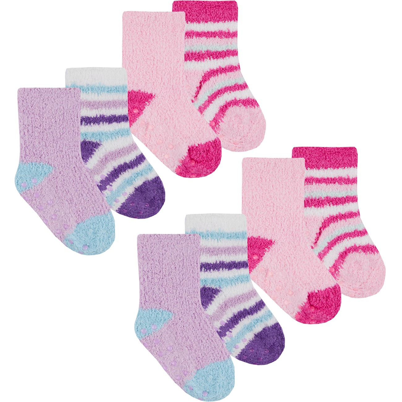 TICK TOCK Baby Girls Cosy Fluffy Socks 4 Pairs Anti Slip Grippers Warm