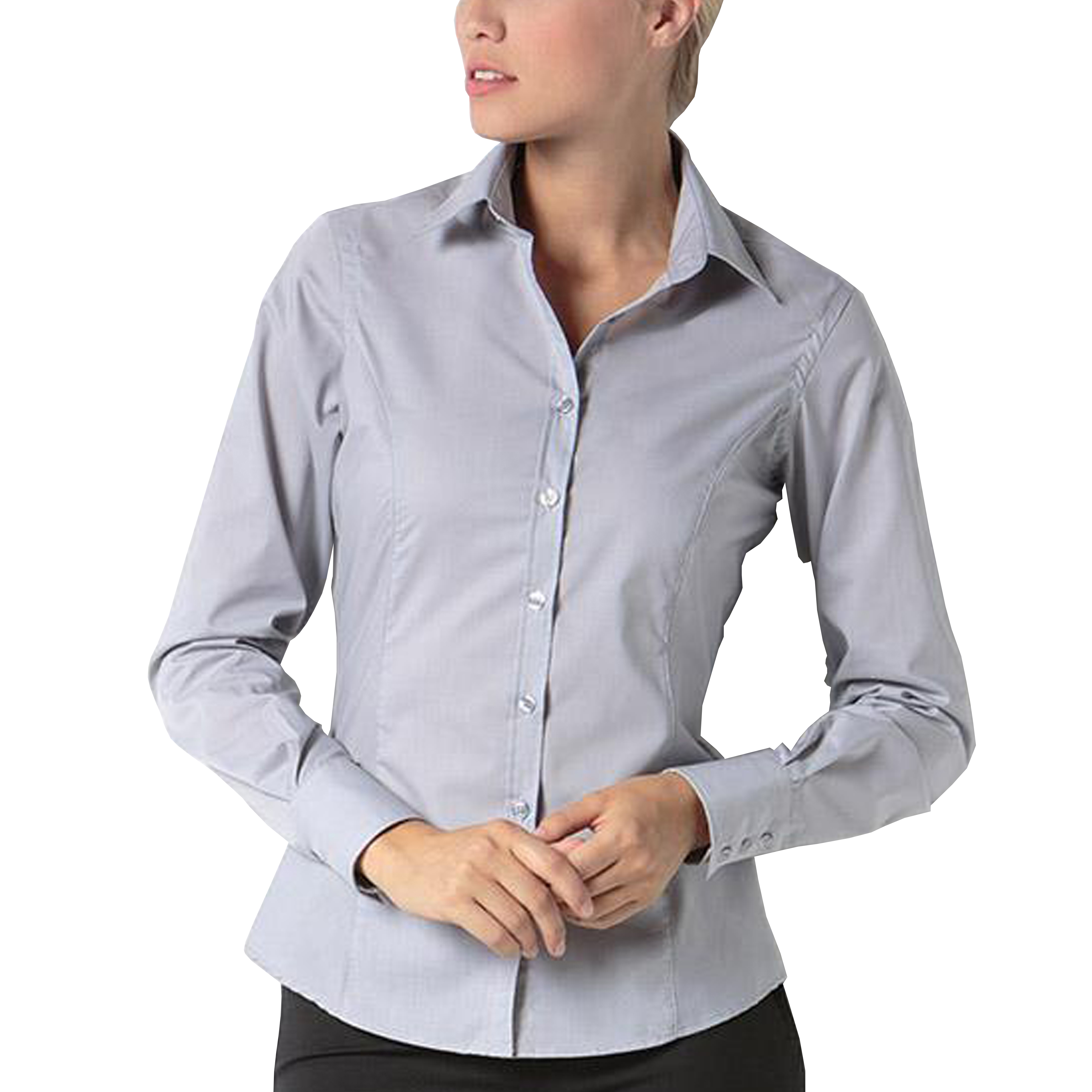 Womens Ladies Smart Long Sleeve Shirt Fitted Workwear Uniform Office ...