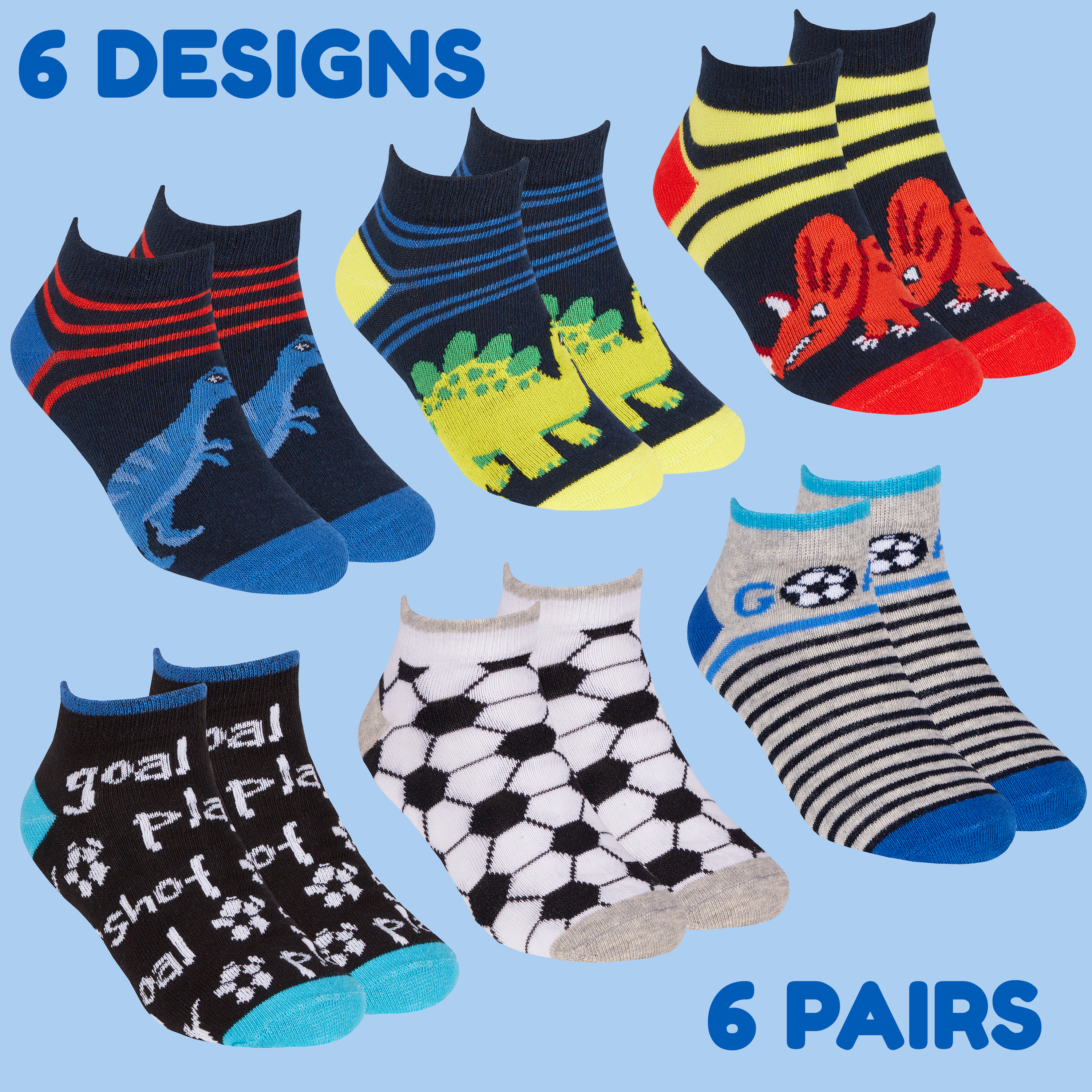 6 Pairs White Boys Trainer Socks Cotton Rich Sports Shoe Liners Kids Size 9-12