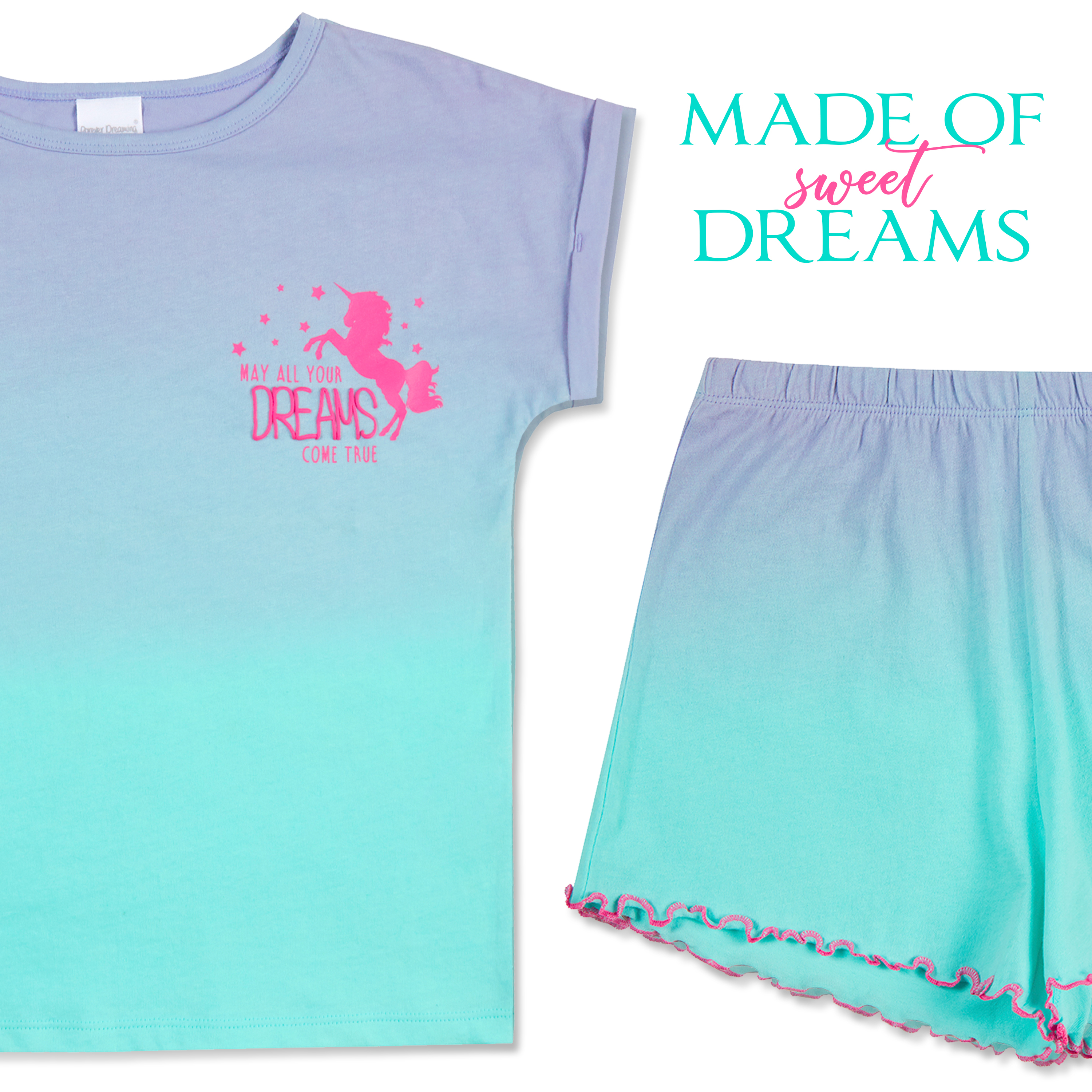 Girls Kids Short Pyjamas Short Sleeve PJs Set 100% Cotton Summer Gradient Design - Picture 4 of 13