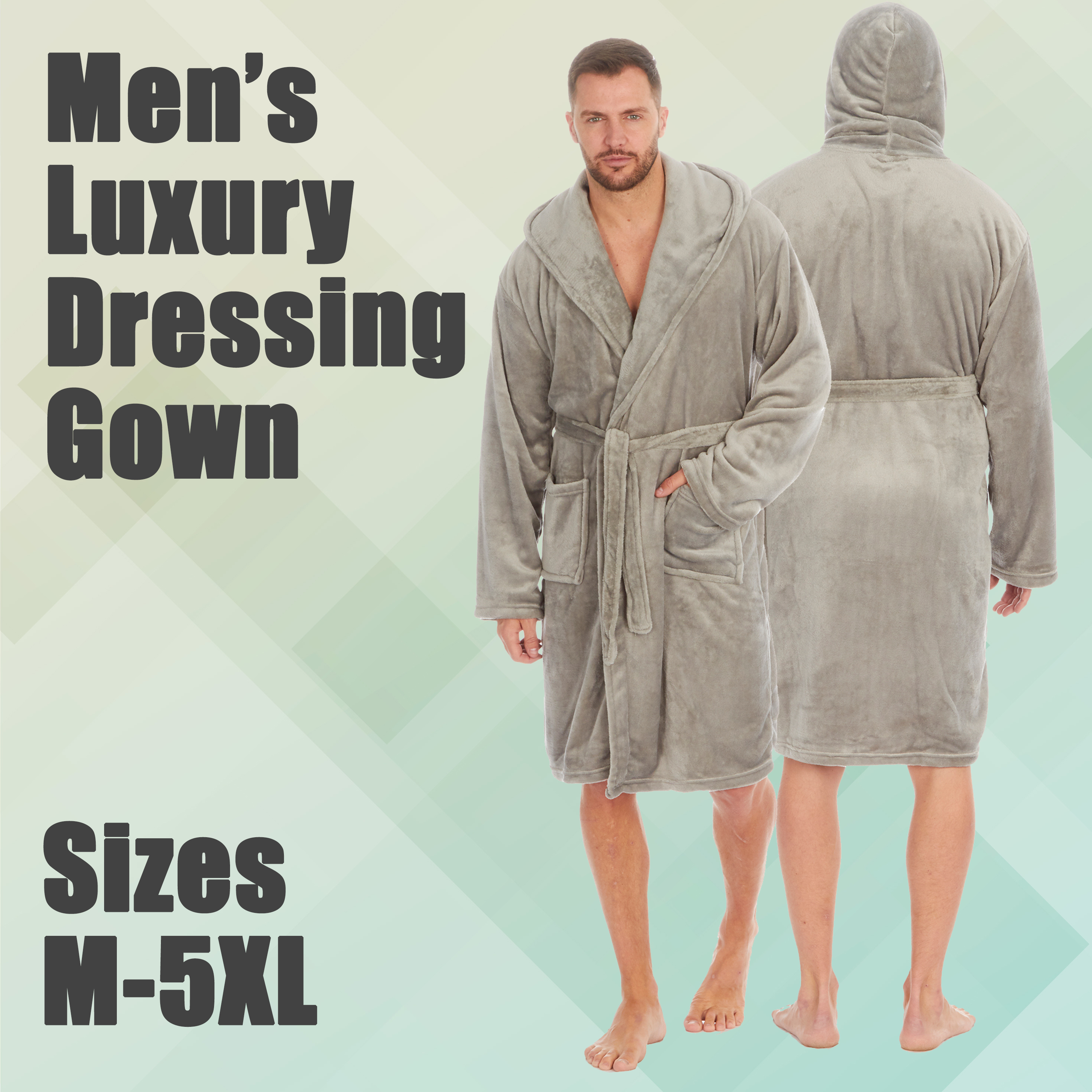 Mens Grey Dressing Gown Bath Robe with Hood Hooded Pockets Fleece Knee Length UK | eBay UK Mens Grey Dressing Gown Bath Robe with Hood Hooded Pockets Fleece Knee Length UK | eBay UK