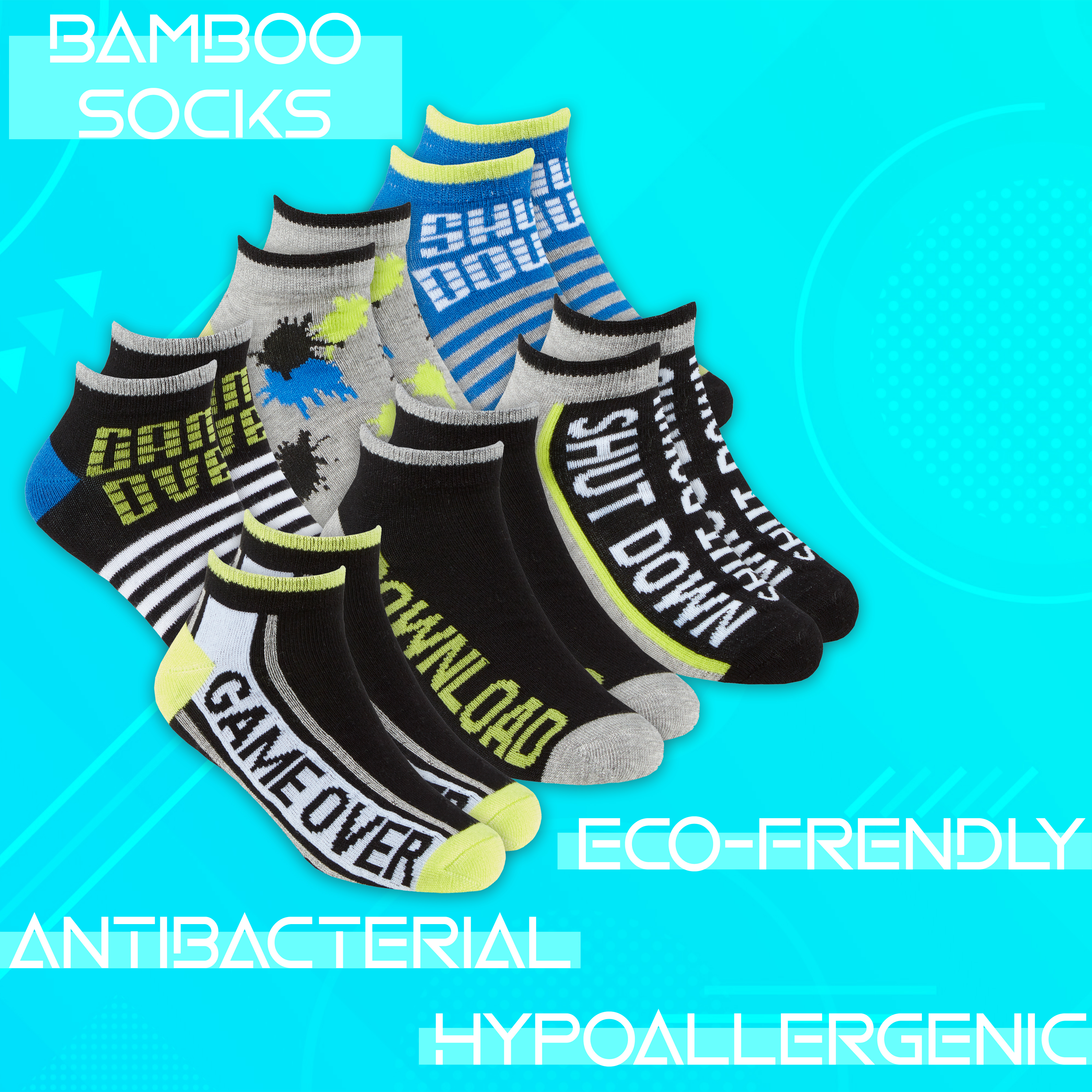 6 Pairs Kids Boys Bamboo Socks Trainer Liner Game Size 6-8.5 9-12 12.5-3.5 12-3 - Picture 9 of 14