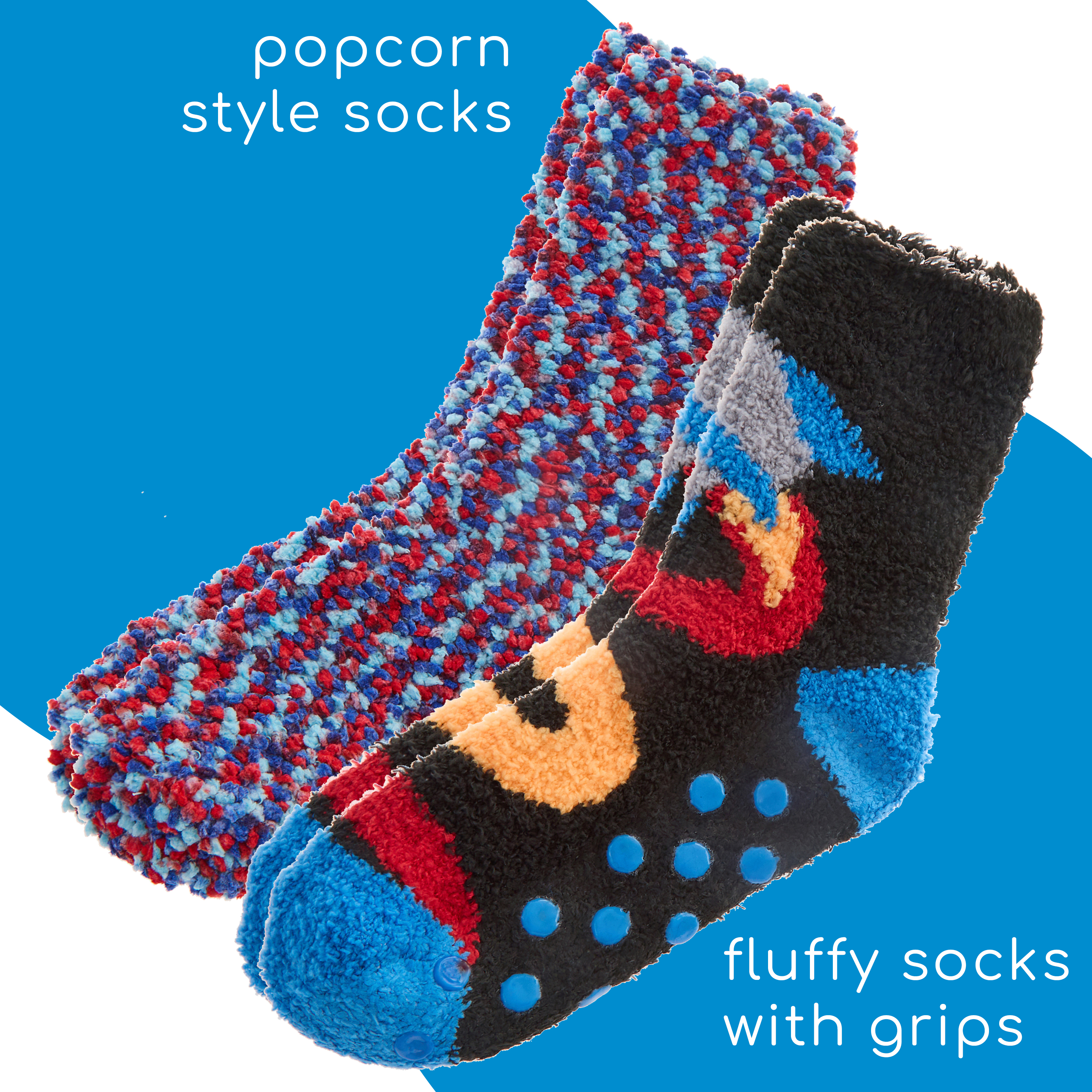 2 Pairs Kids Boys Cosy Fluffy Popcorn Socks Winter Non Slip Rocket Monster Socks - Picture 8 of 9