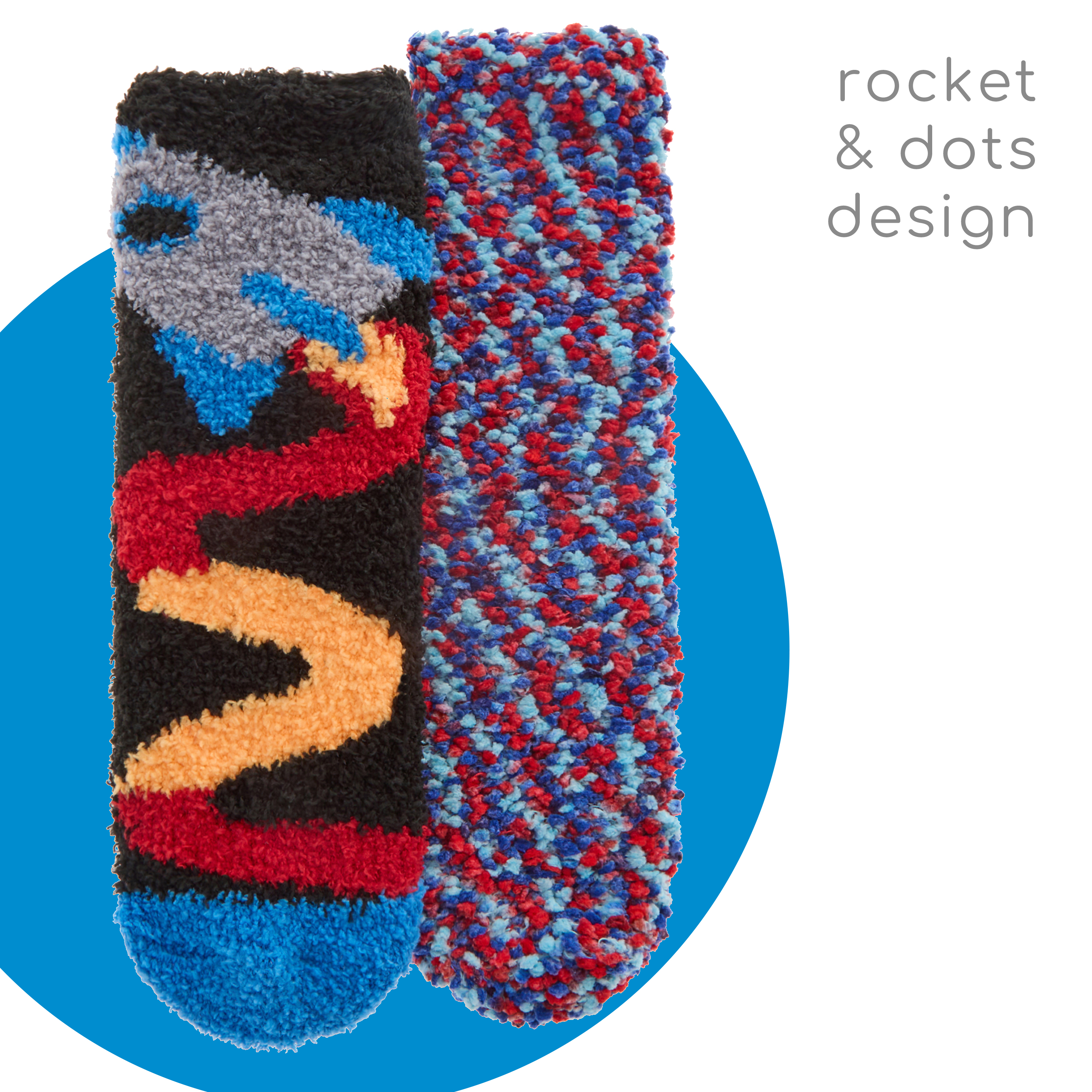 2 Pairs Kids Boys Cosy Fluffy Popcorn Socks Winter Non Slip Rocket Monster Socks - Picture 7 of 9