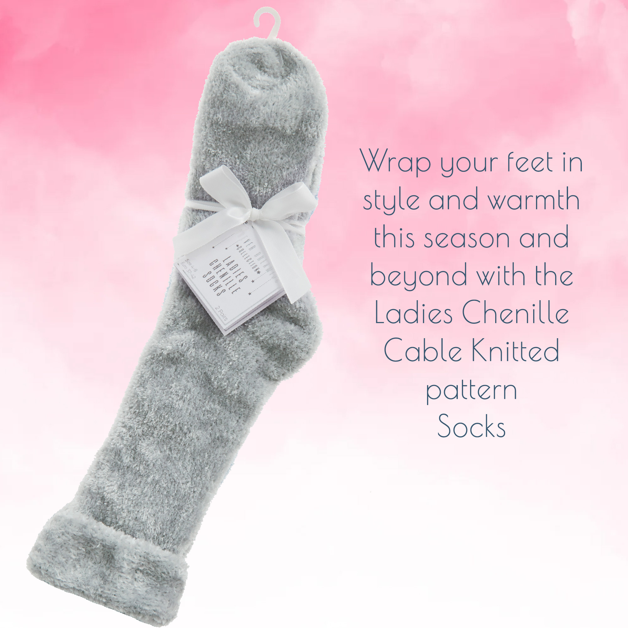 Womens Chenille Cosy Fluffy Socks Turn Over Top Plain Luxury Thermal Size  UK 4-8