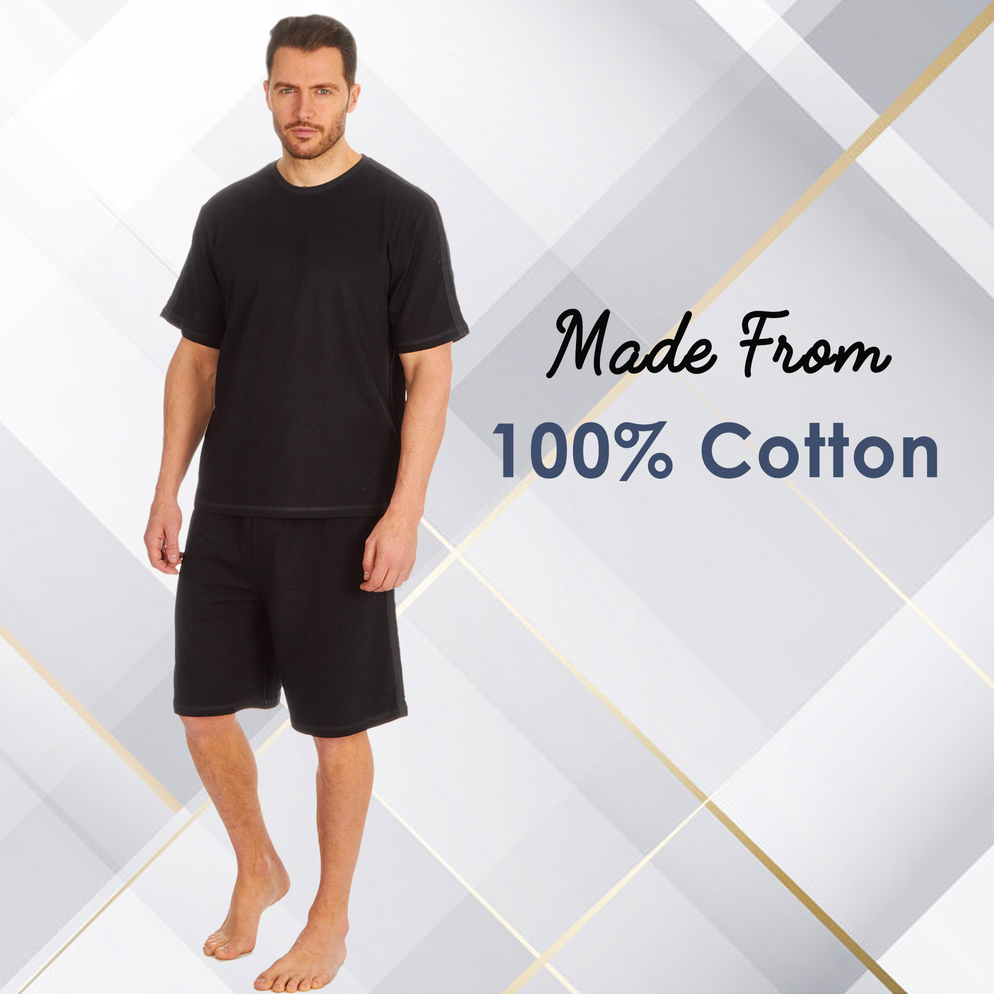 Mens T Shirt Top & Shorts Pyjama Set Jersey Cotton Wear PJ