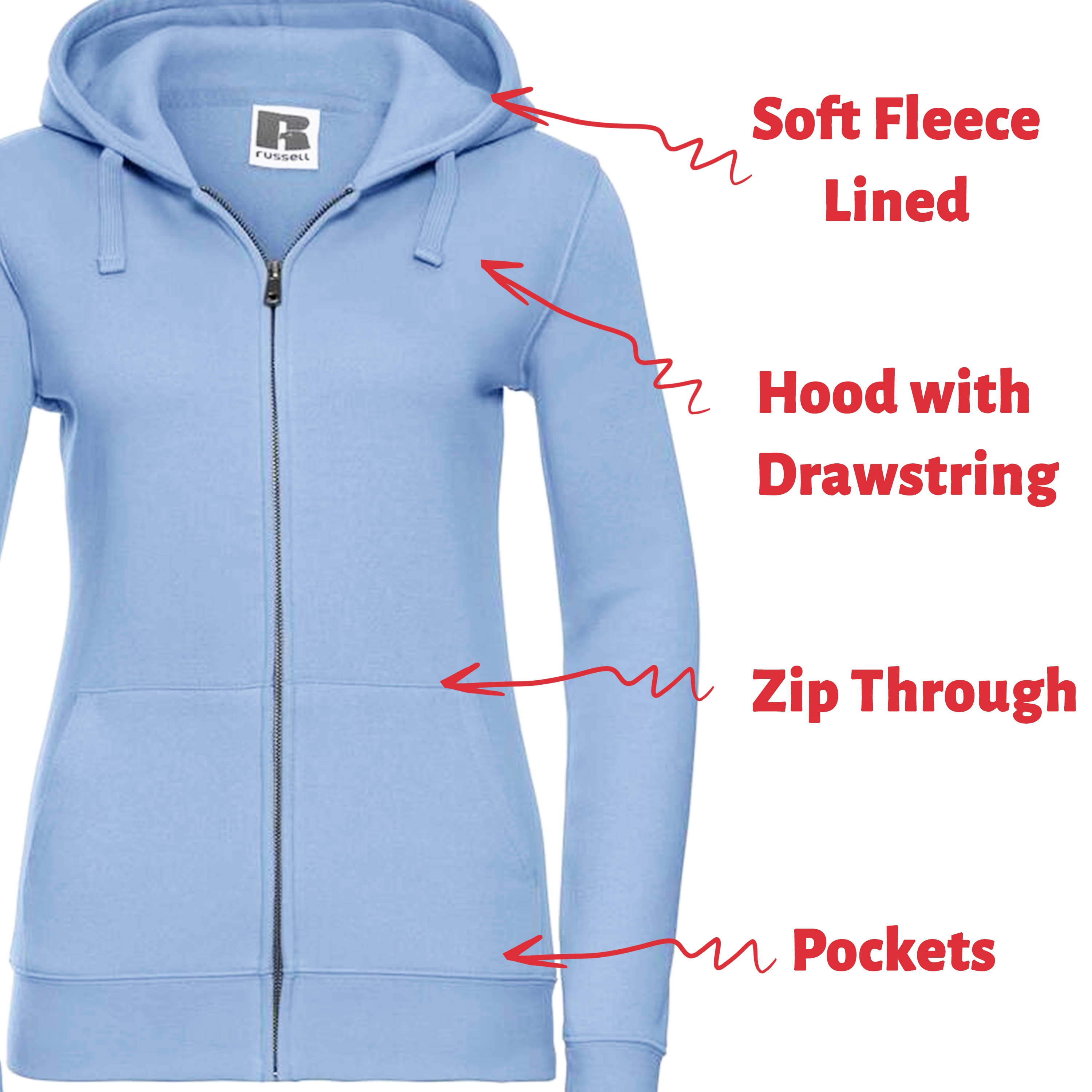 Womens Zip Up Hoodie Ladies Cotton Hooded Sweatshirt Sky Blue Jumper XS S M L XL