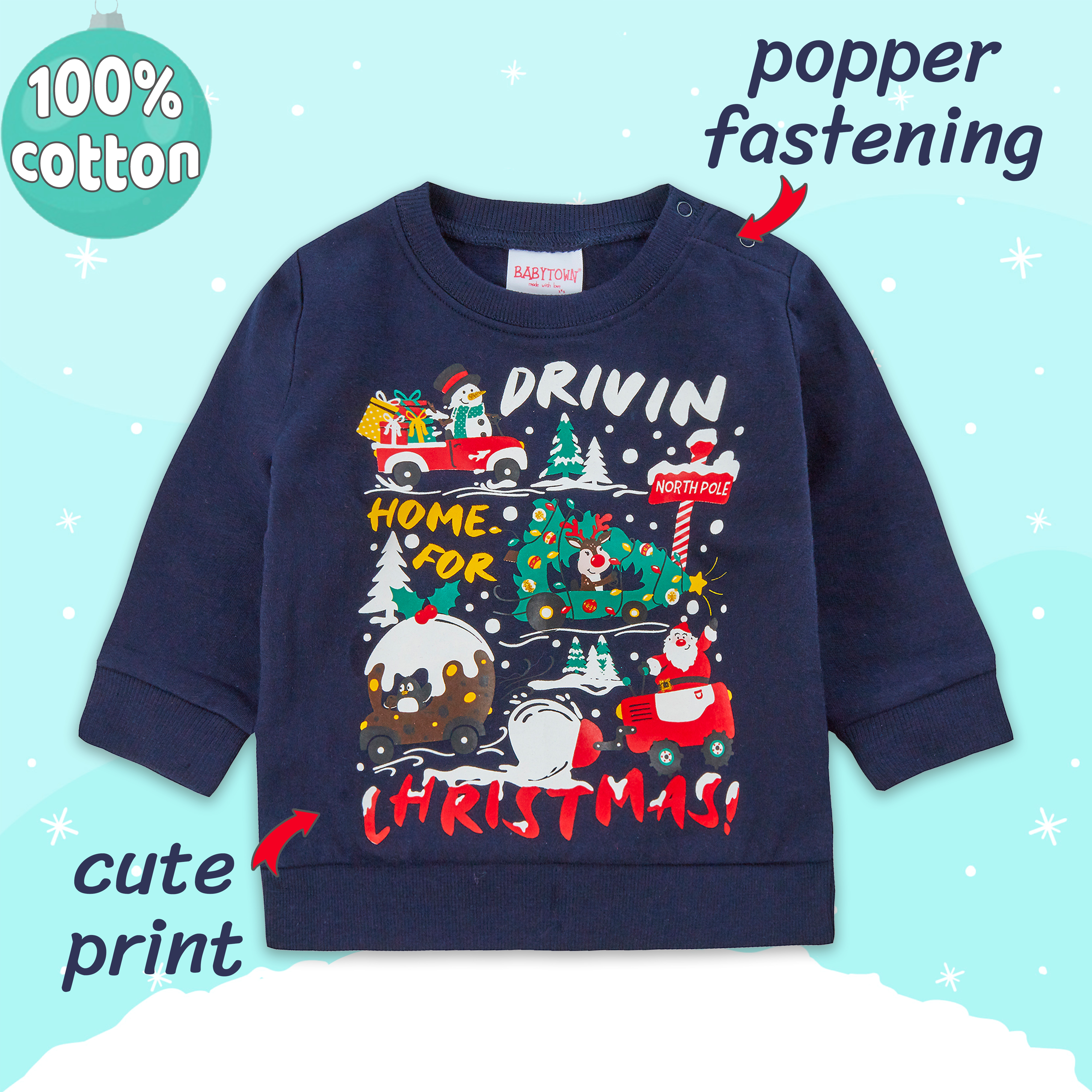 Baby Christmas Jumper Girls Boys Xmas Gift Top Sweatshirt Penguin Santa 6-24mths 