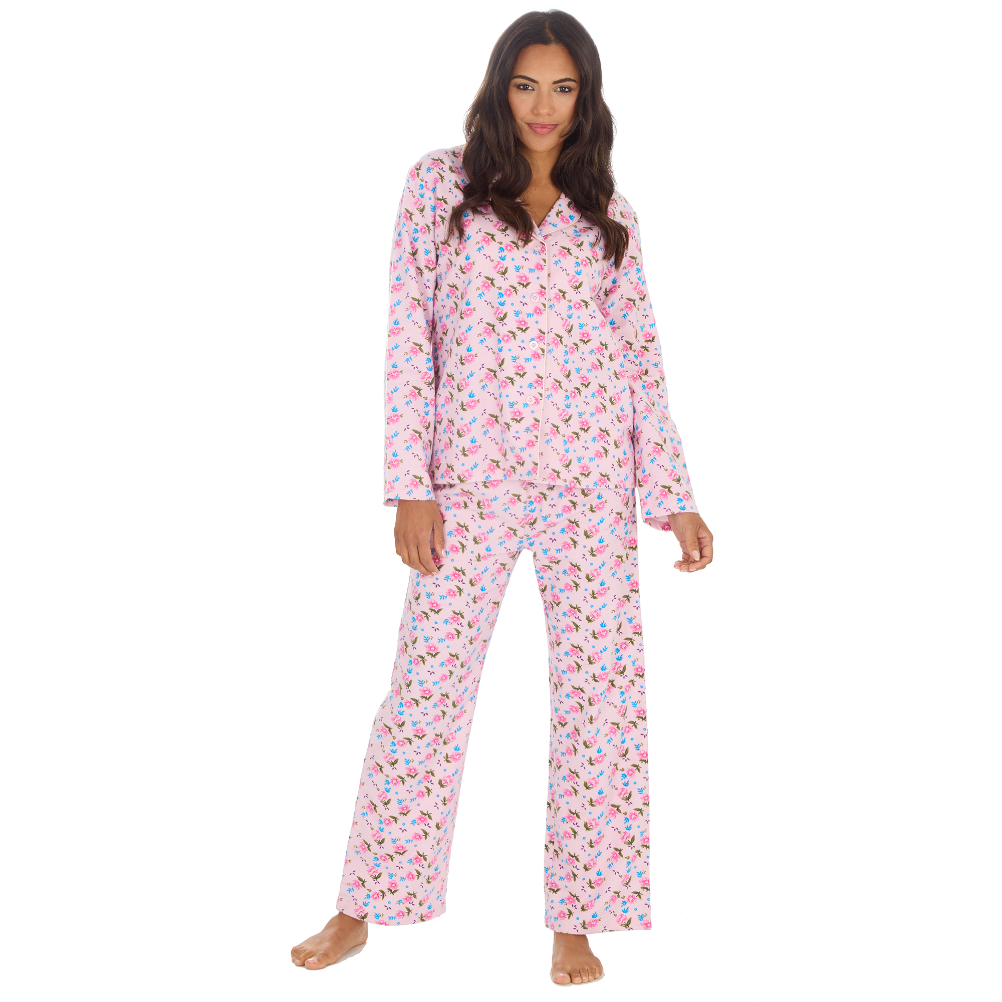 Ladies Pyjamas 100% Brushed Cotton Womens Nightwear PJs Set Traditional Floral