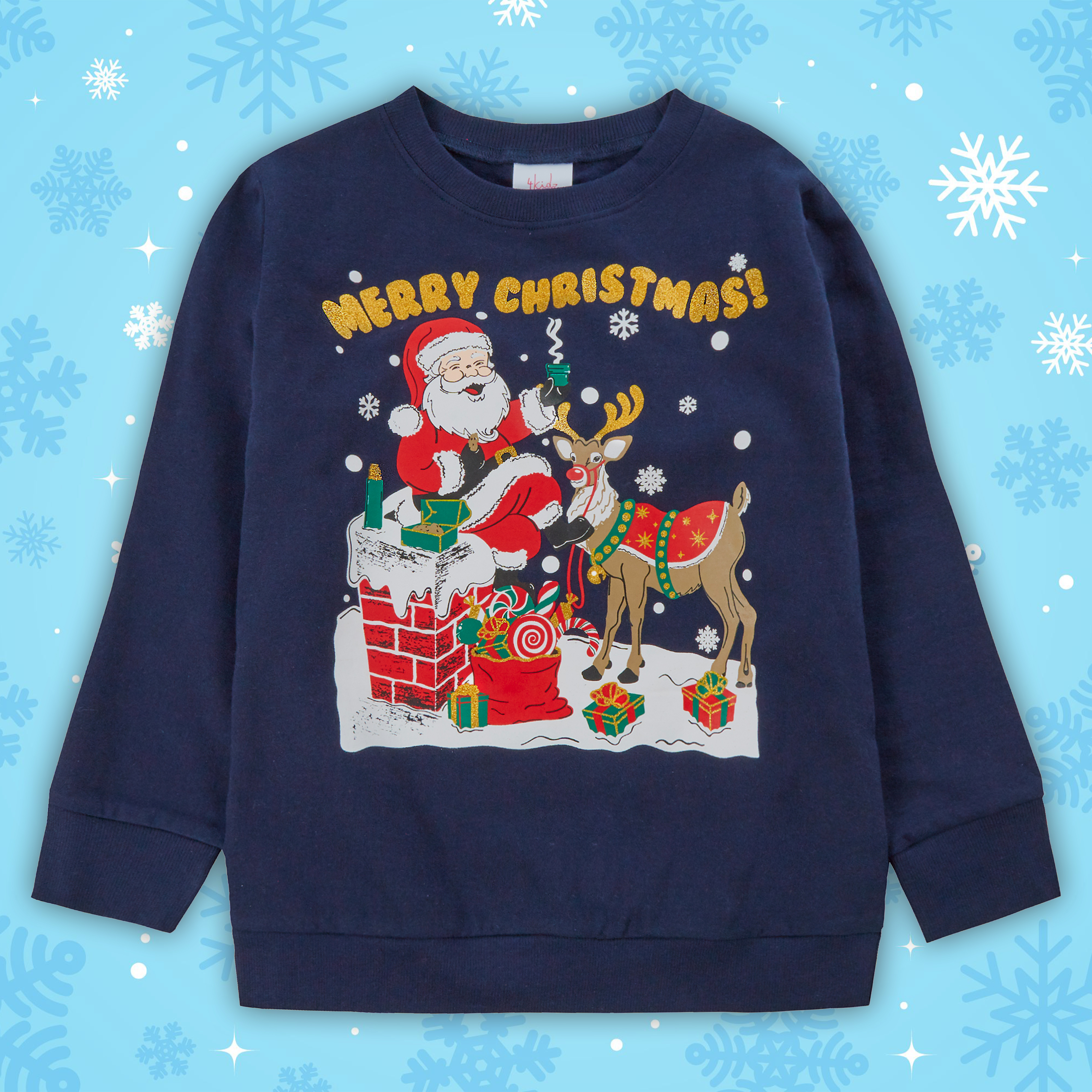 Childrens Kids Boys Girls Christmas Xmas Jumper Sweatshirt Sweater Glitter Warm 