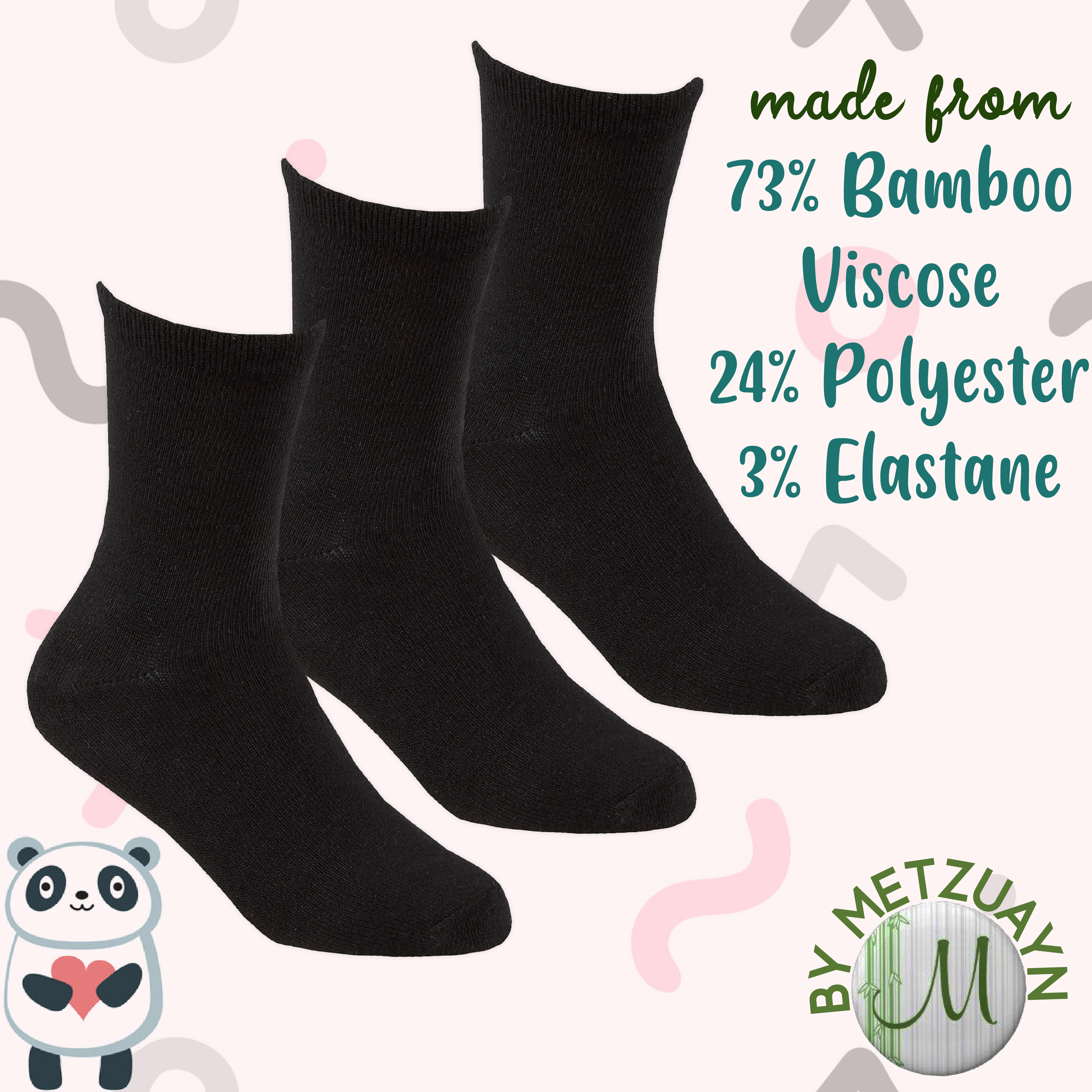 3 Pairs Kids Girls Boys Unisex Natural Bamboo Crew Everyday Back To School Socks - Picture 7 of 18