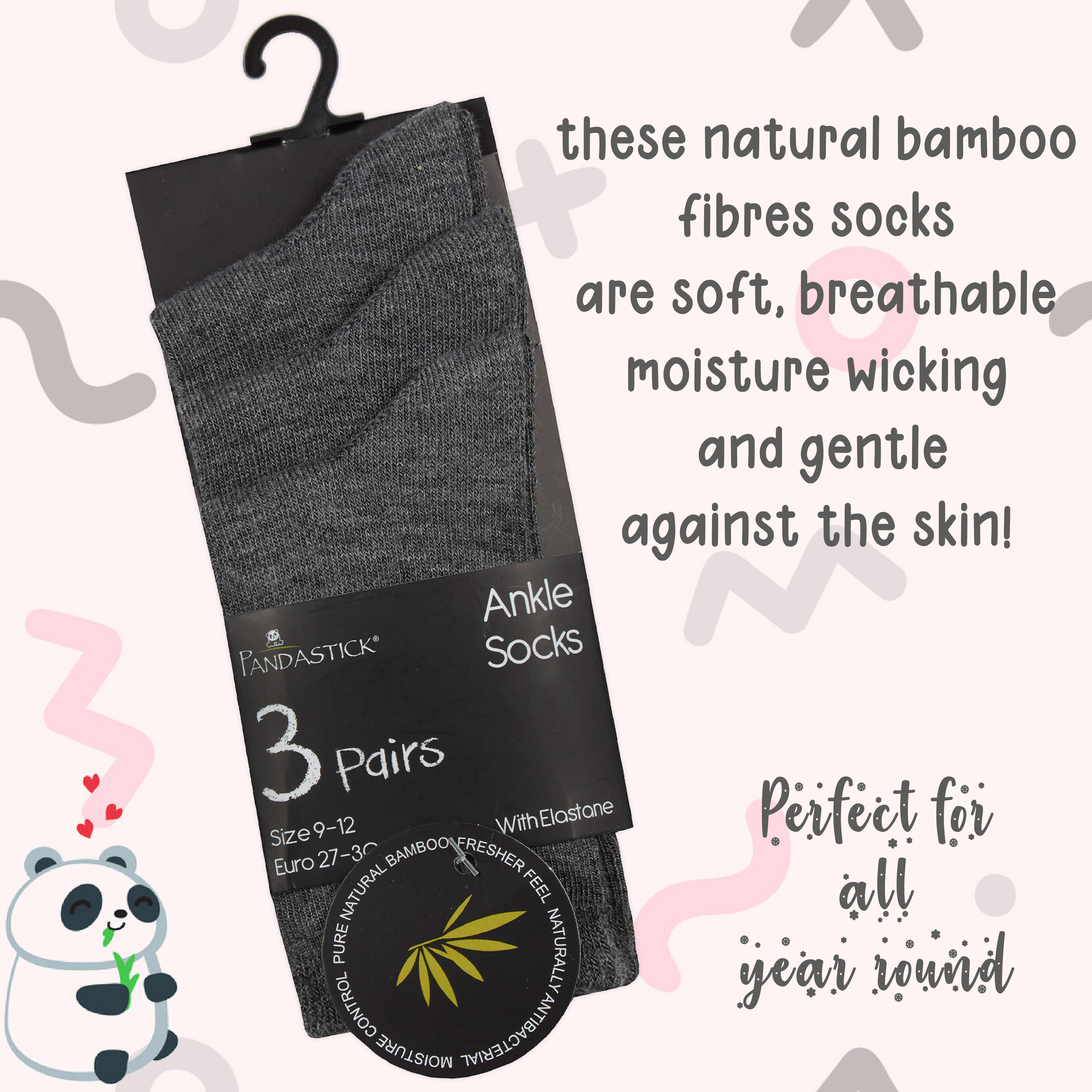 3 Pairs Kids Girls Boys Unisex Natural Bamboo Crew Everyday Back To School Socks - Picture 16 of 18