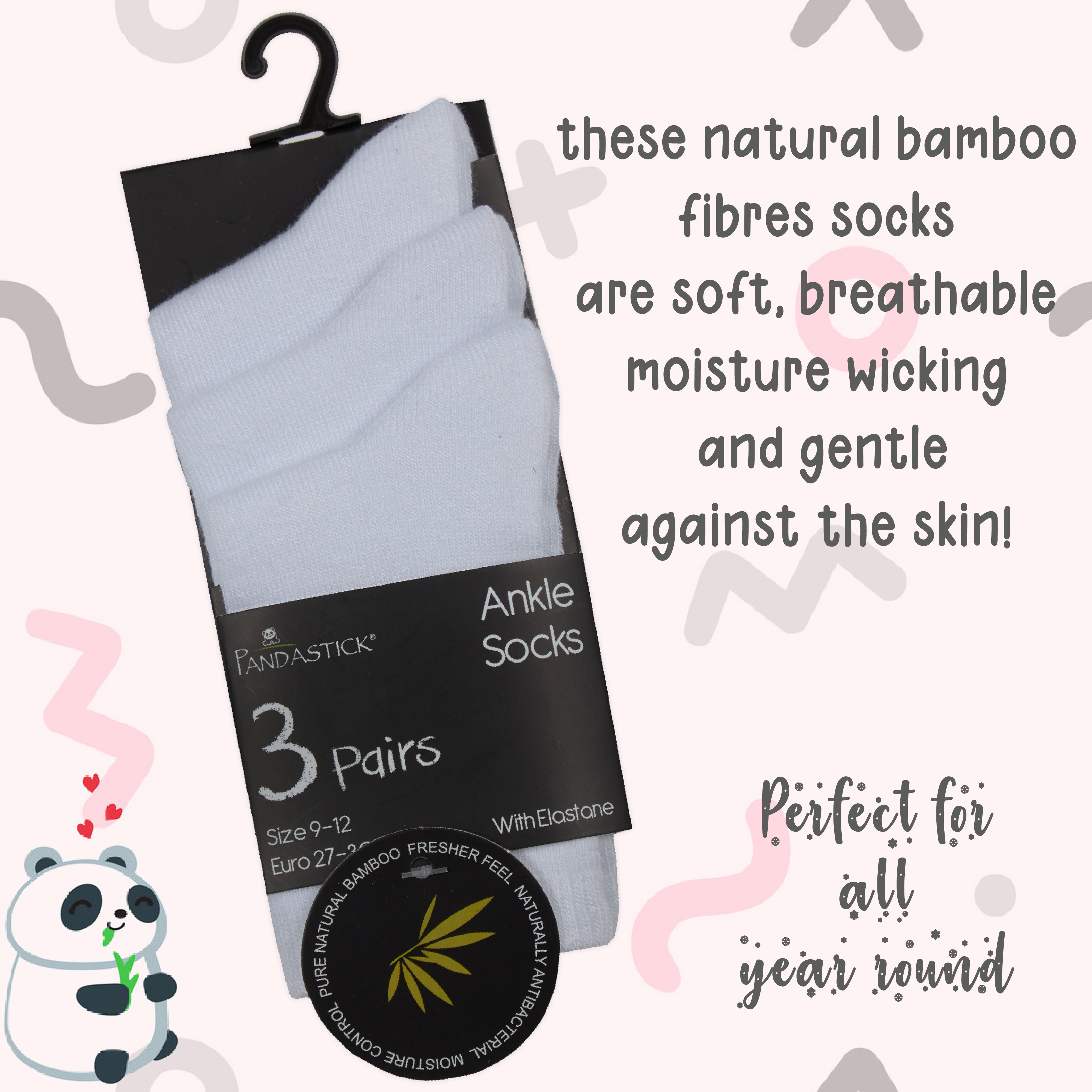 3 Pairs Kids Girls Boys Unisex Natural Bamboo Crew Everyday Back To School Socks - Picture 12 of 18