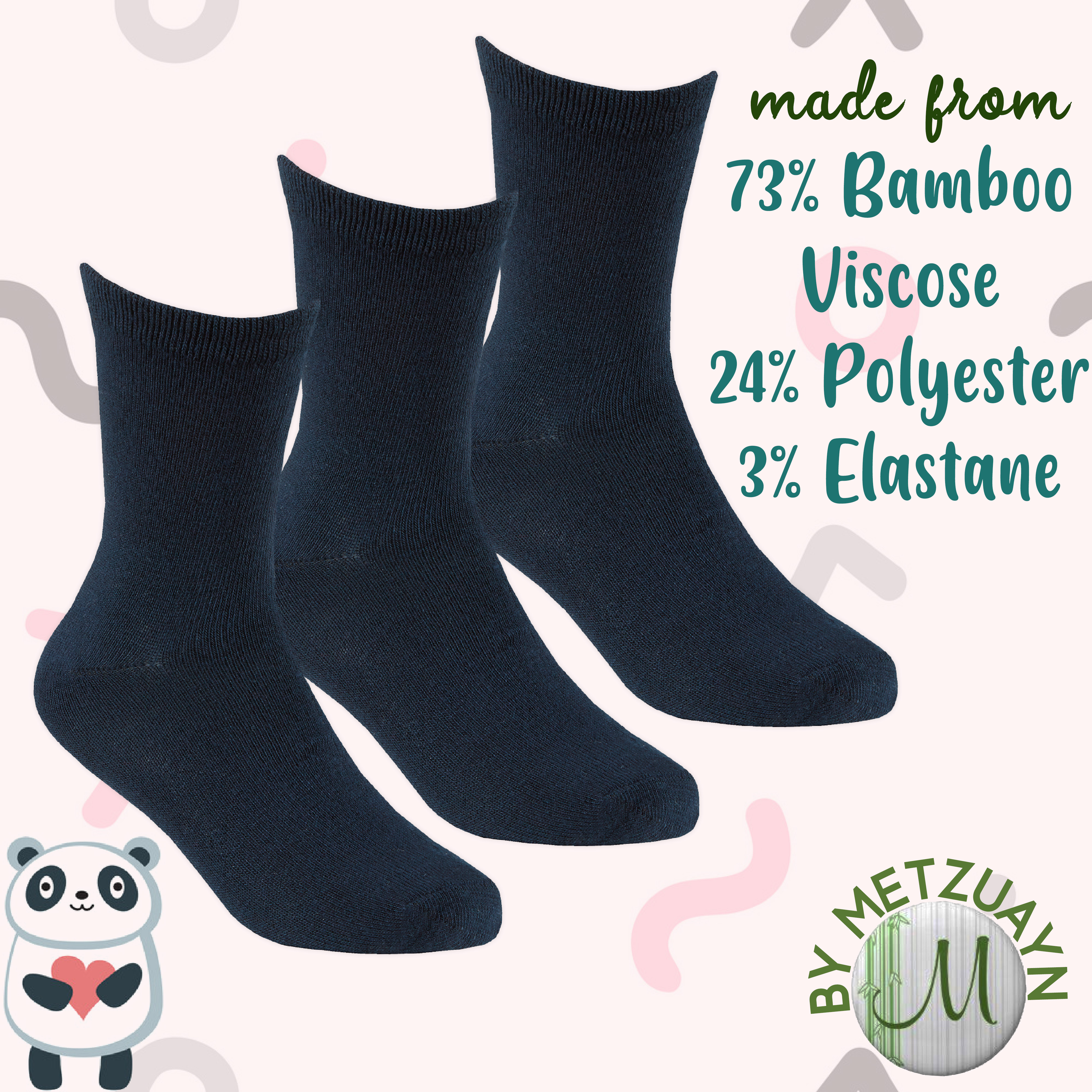 3 Pairs Kids Girls Boys Unisex Natural Bamboo Crew Everyday Back To School Socks - Picture 3 of 18