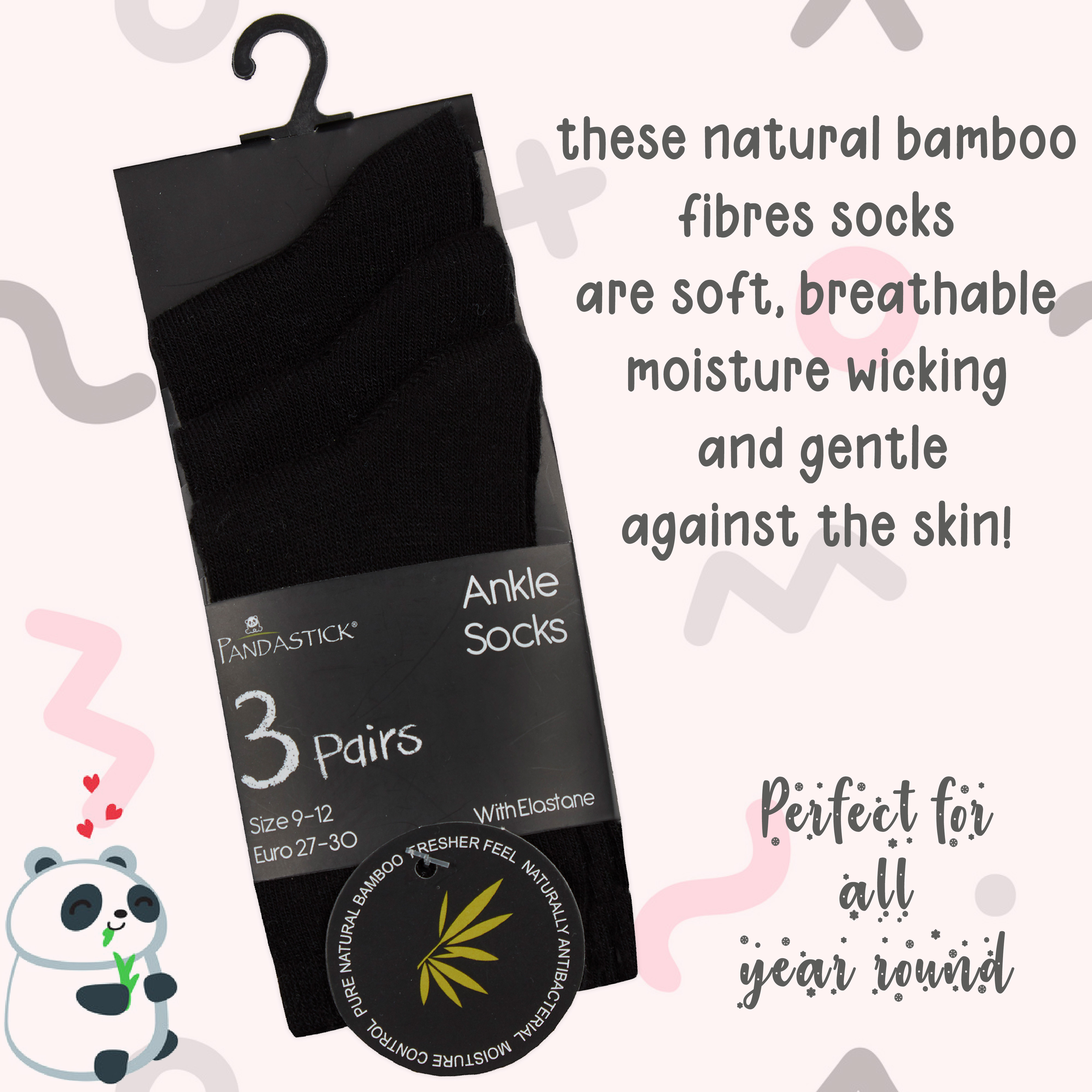 3 Pairs Kids Girls Boys Unisex Natural Bamboo Crew Everyday Back To School Socks - Picture 8 of 18