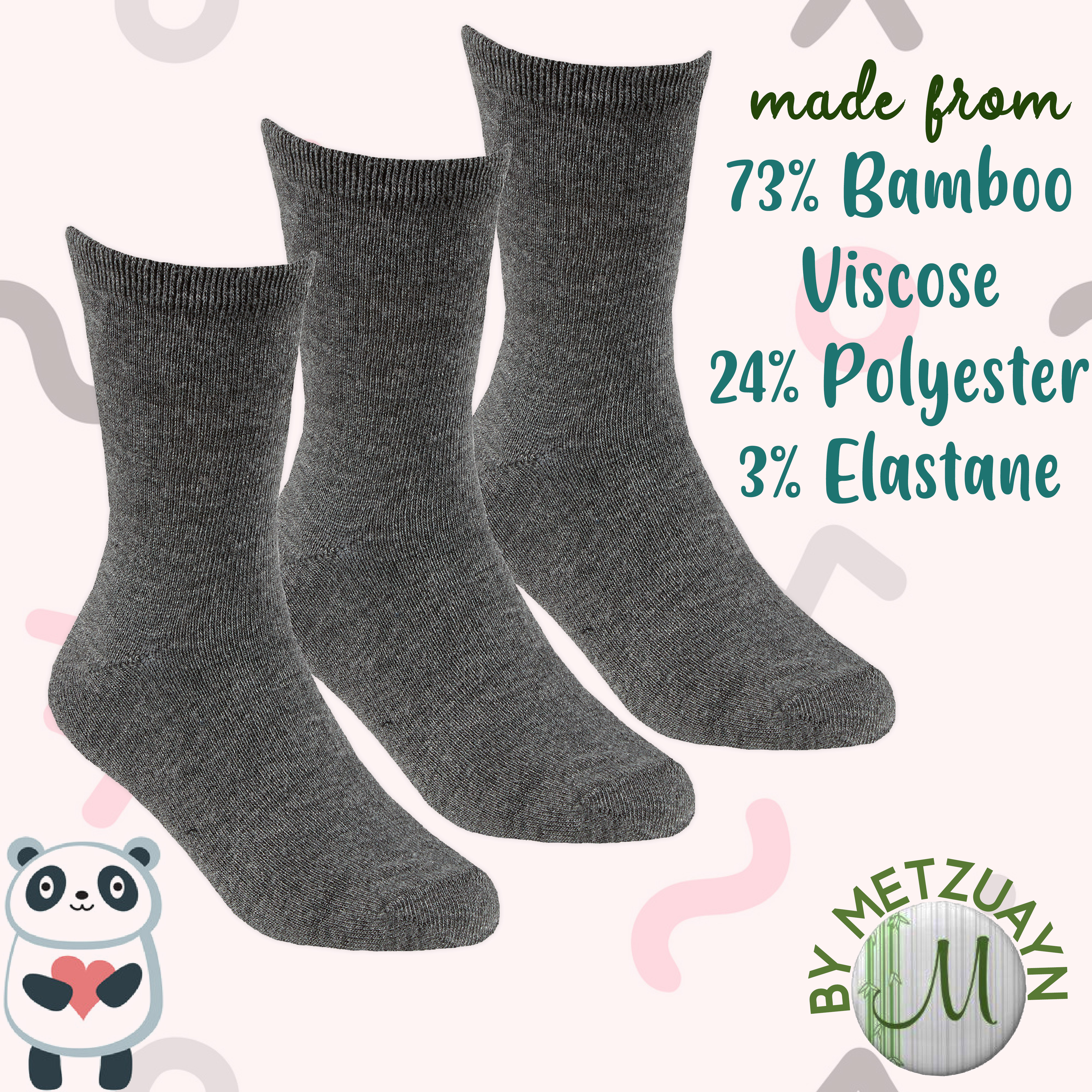 3 Pairs Kids Girls Boys Unisex Natural Bamboo Crew Everyday Back To School Socks - Picture 15 of 18