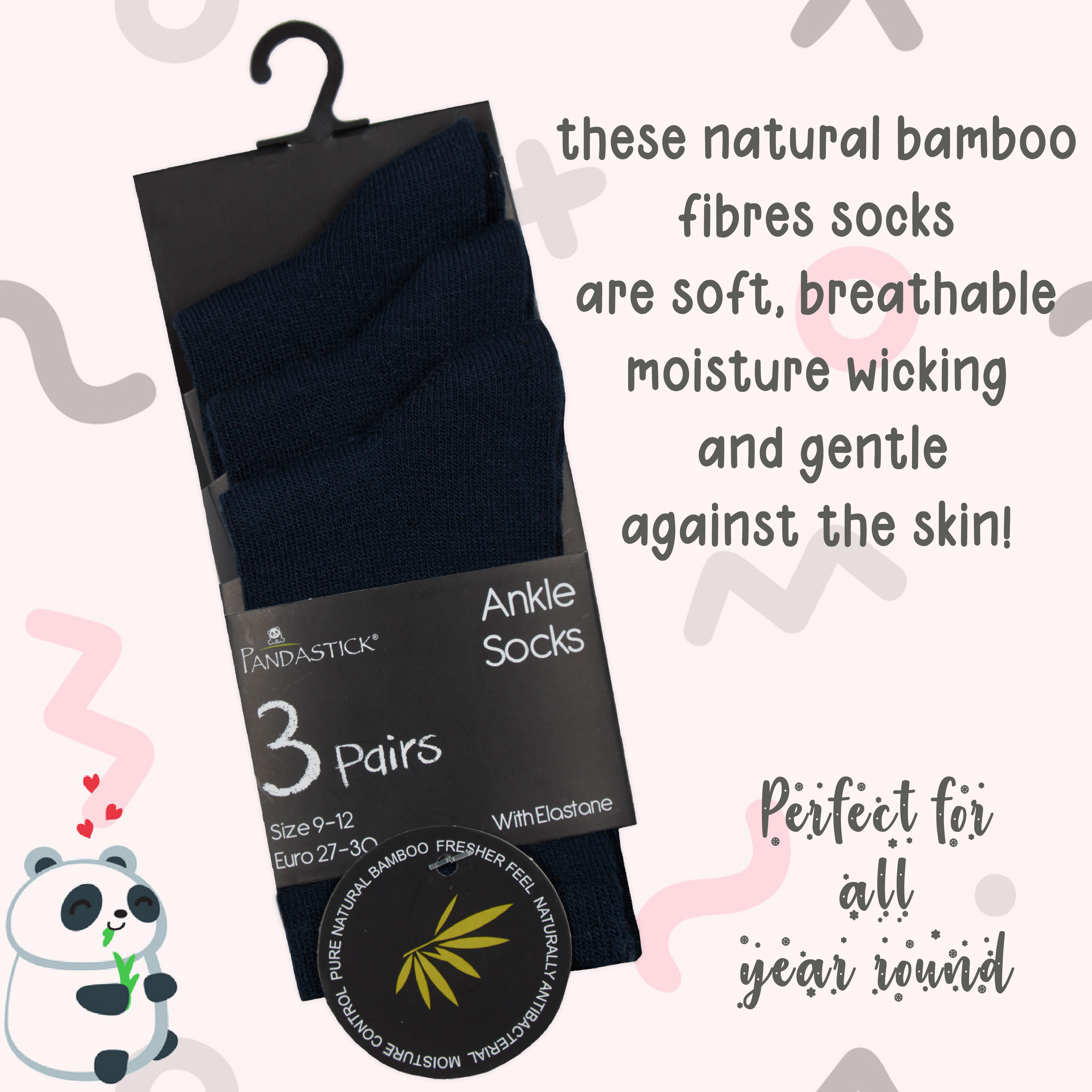 3 Pairs Kids Girls Boys Unisex Natural Bamboo Crew Everyday Back To School Socks - Picture 4 of 18