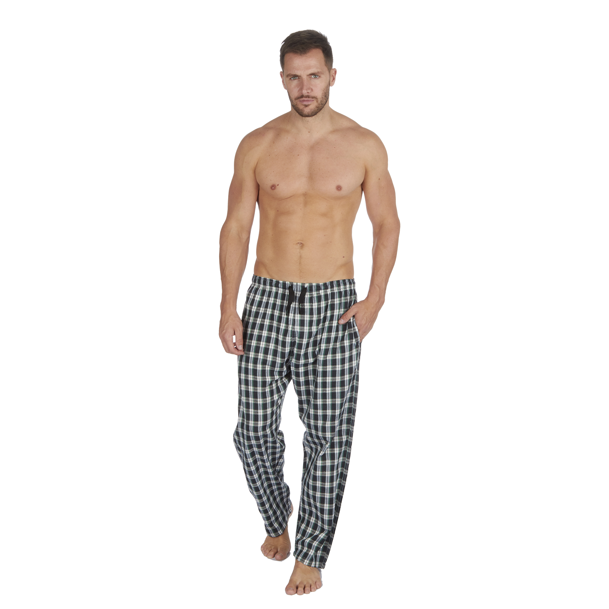 Men's Woven Lounge Bed Pants Pyjama Bottoms Checked Trousers Twill PJ S