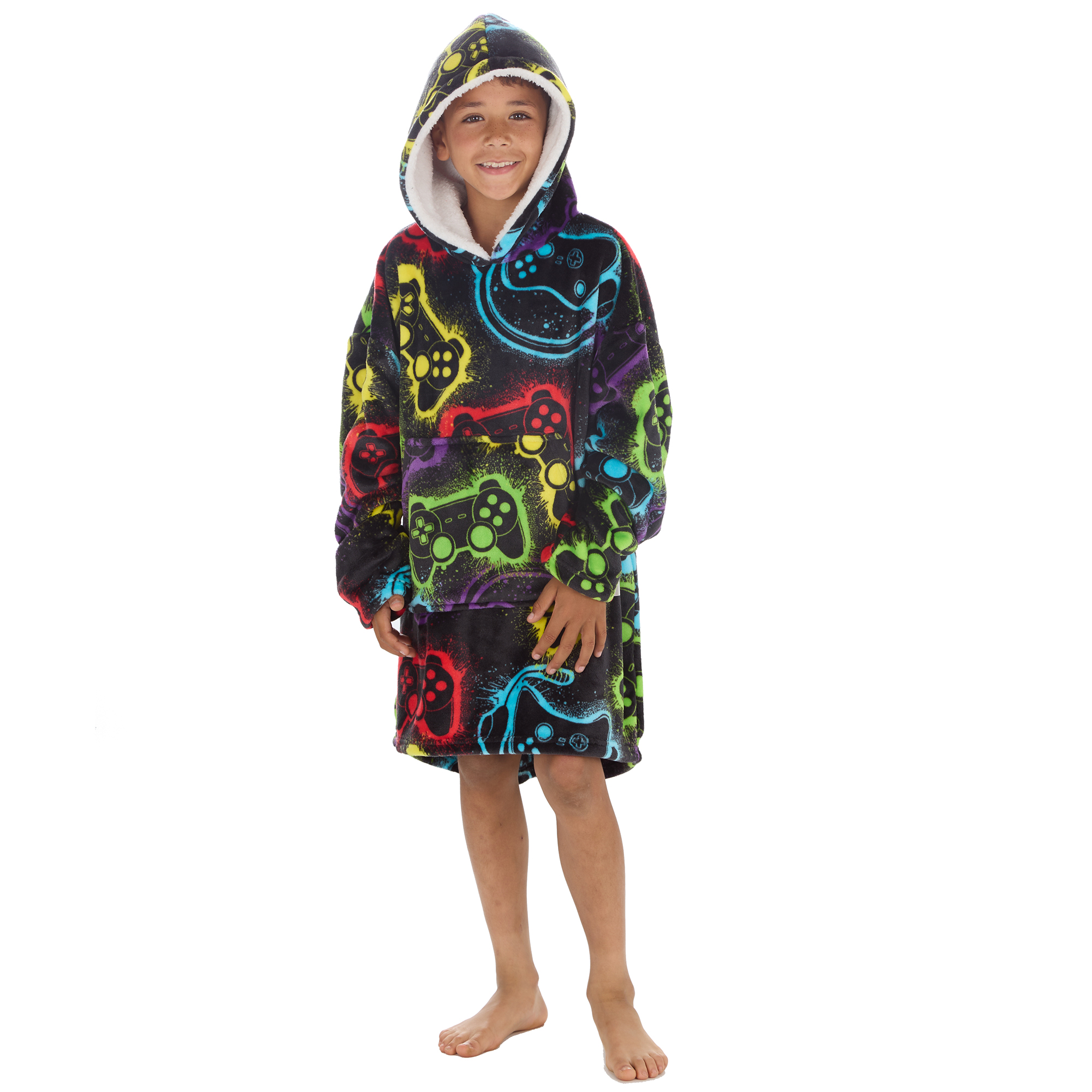Kids Boys Oversized Blanket Hoodie Snuggle Fleece Hoody Sweathsirt Novelty Print - Picture 20 of 25