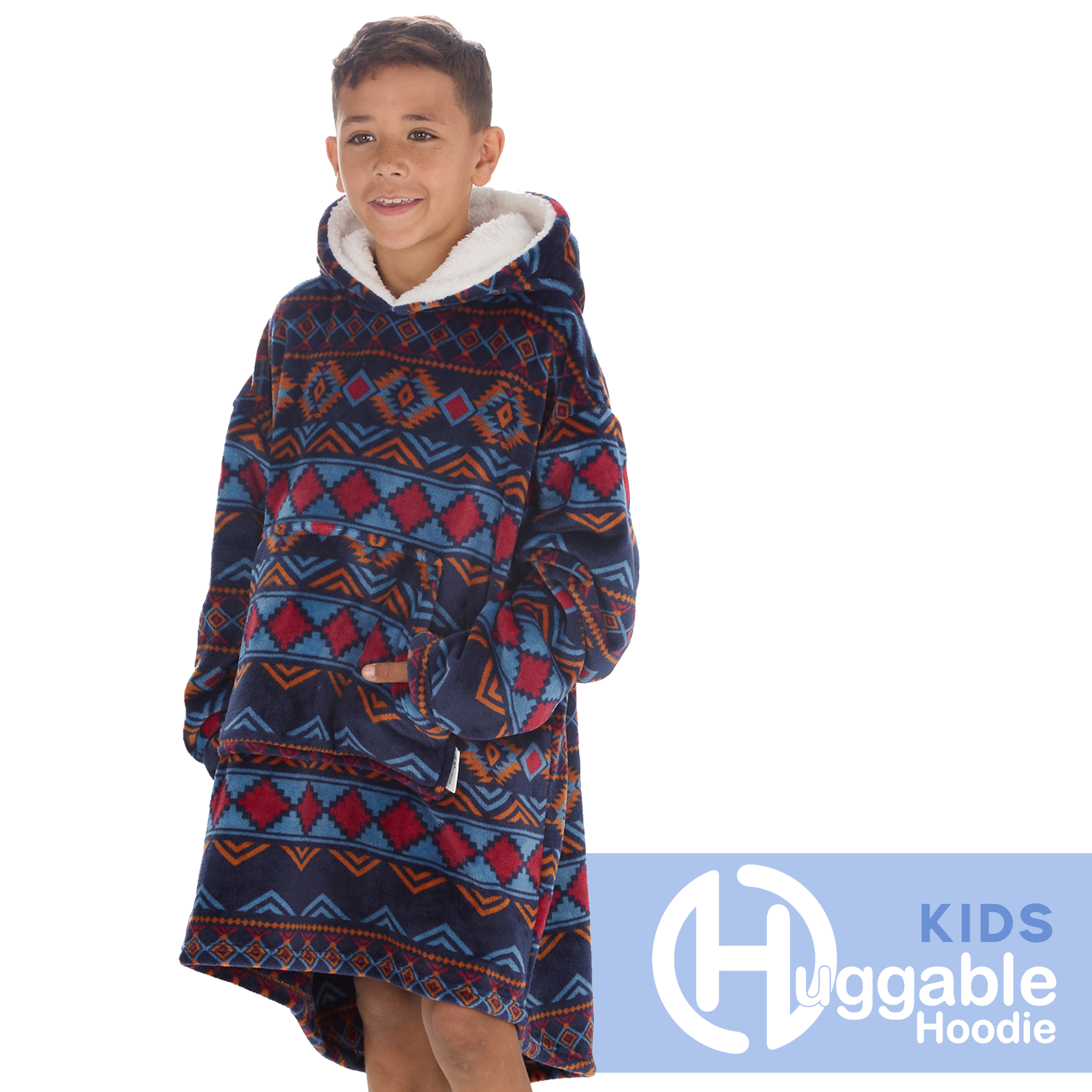 Kids Boys Oversized Blanket Hoodie Snuggle Fleece Hoody Sweathsirt Novelty Print - Picture 3 of 25