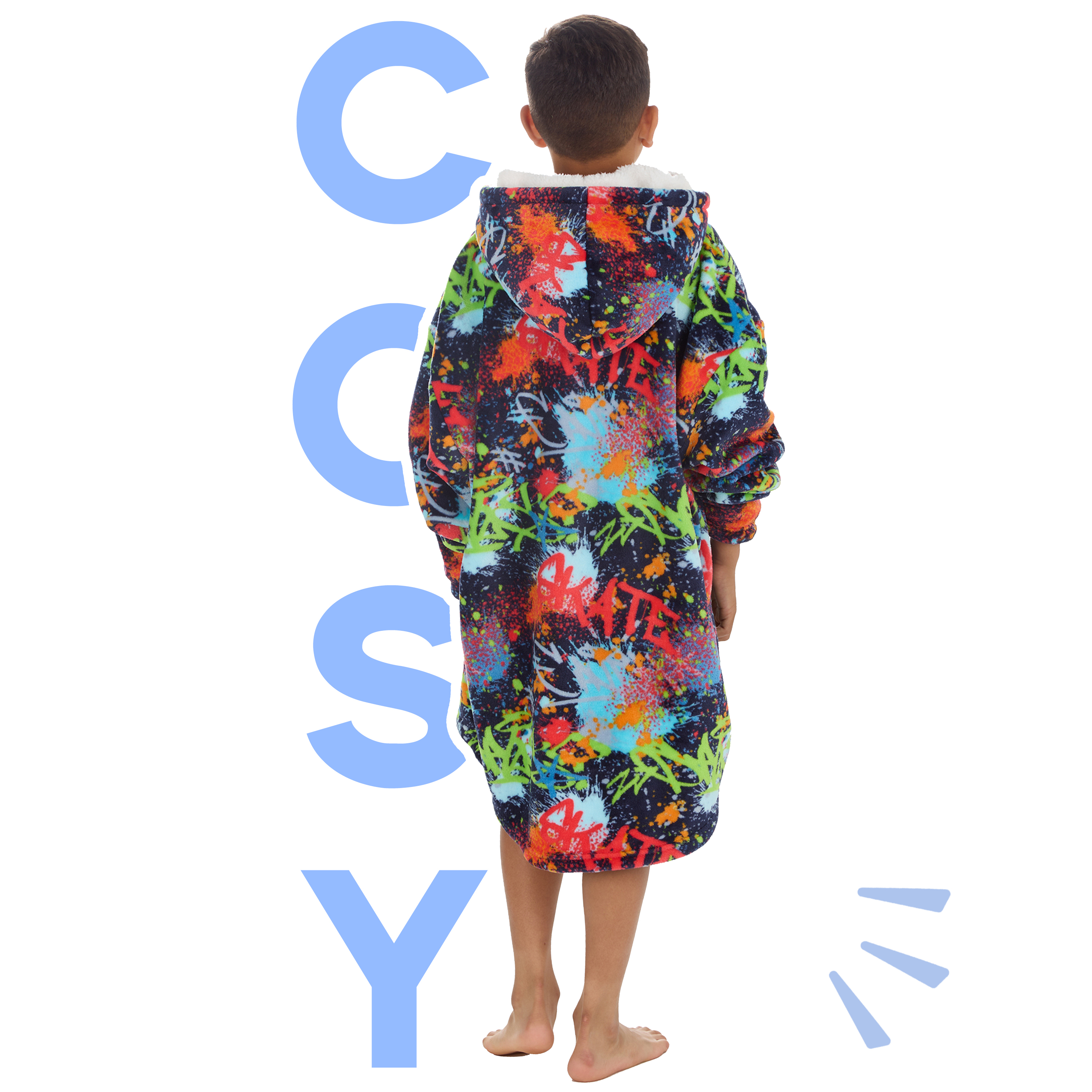 Kids Boys Oversized Blanket Hoodie Snuggle Fleece Hoody Sweathsirt Novelty Print - Picture 12 of 25