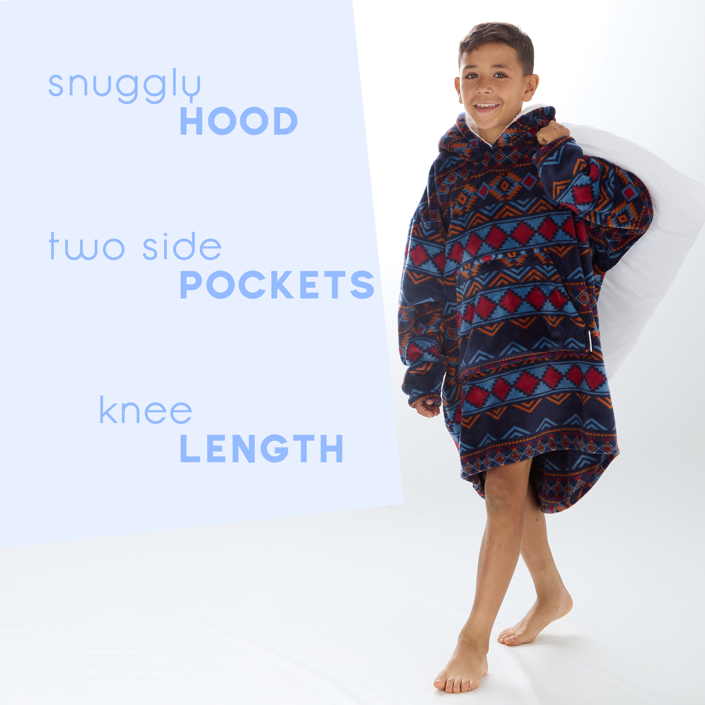 Kids Boys Oversized Blanket Hoodie Snuggle Fleece Hoody Sweathsirt Novelty Print - Picture 4 of 25